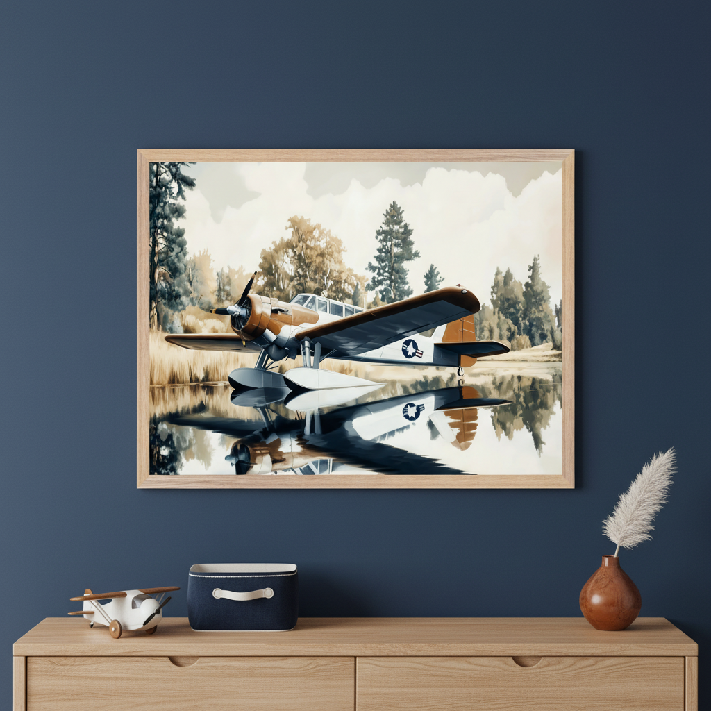 Splashdown Adventure - Seaplane Framed Wall Art for Nursery, Playroom or Kids Bedrooms