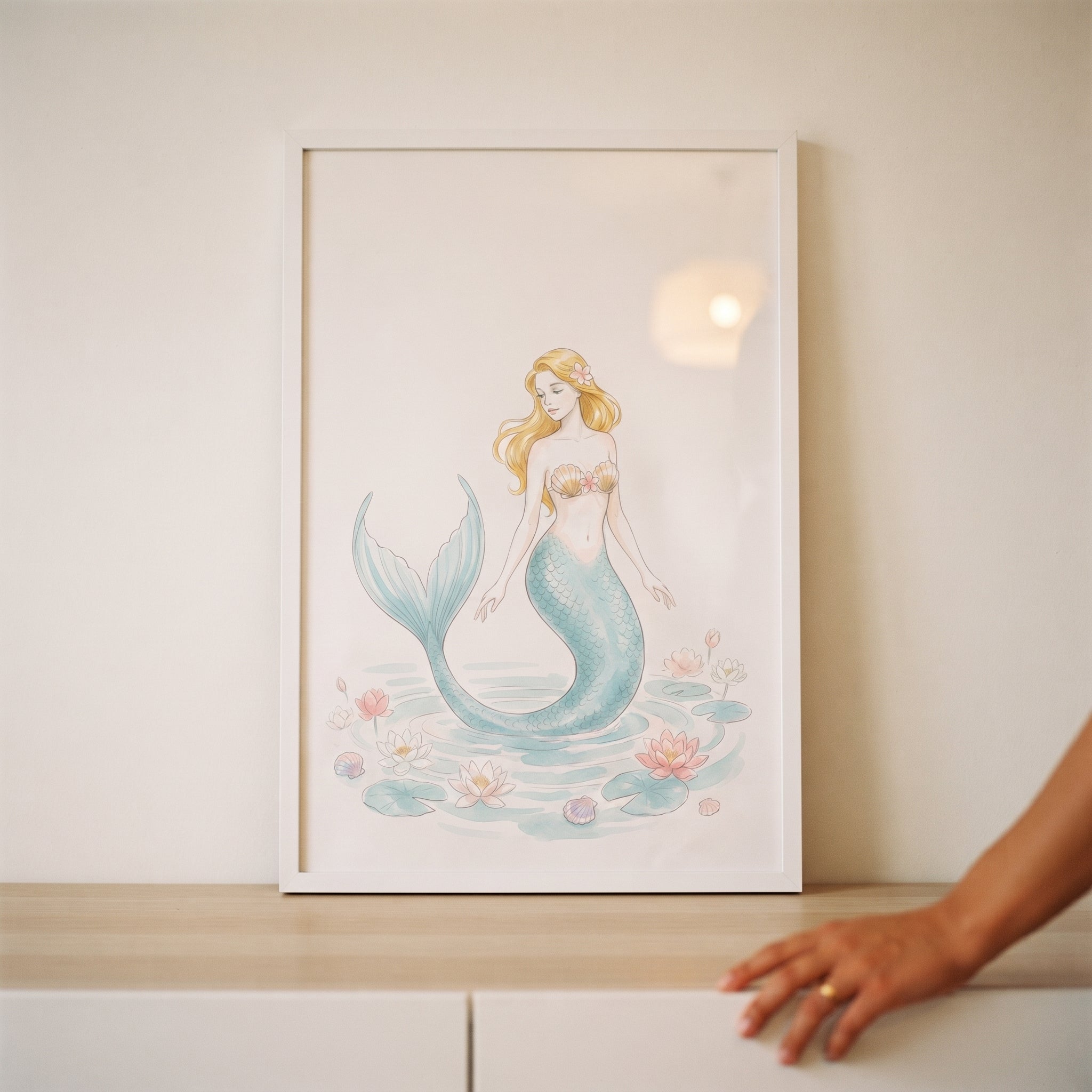 Seashell Blonde Mermaid Wall Art - Ethereal Sea Maiden