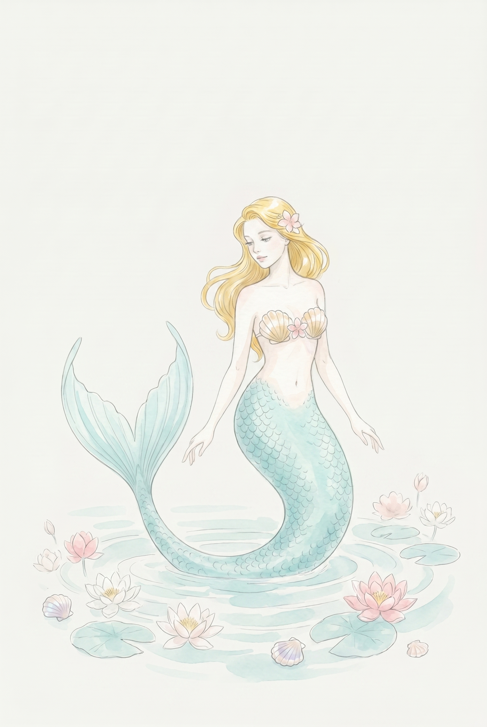 Seashell Blonde Mermaid Wall Art - Ethereal Sea Maiden