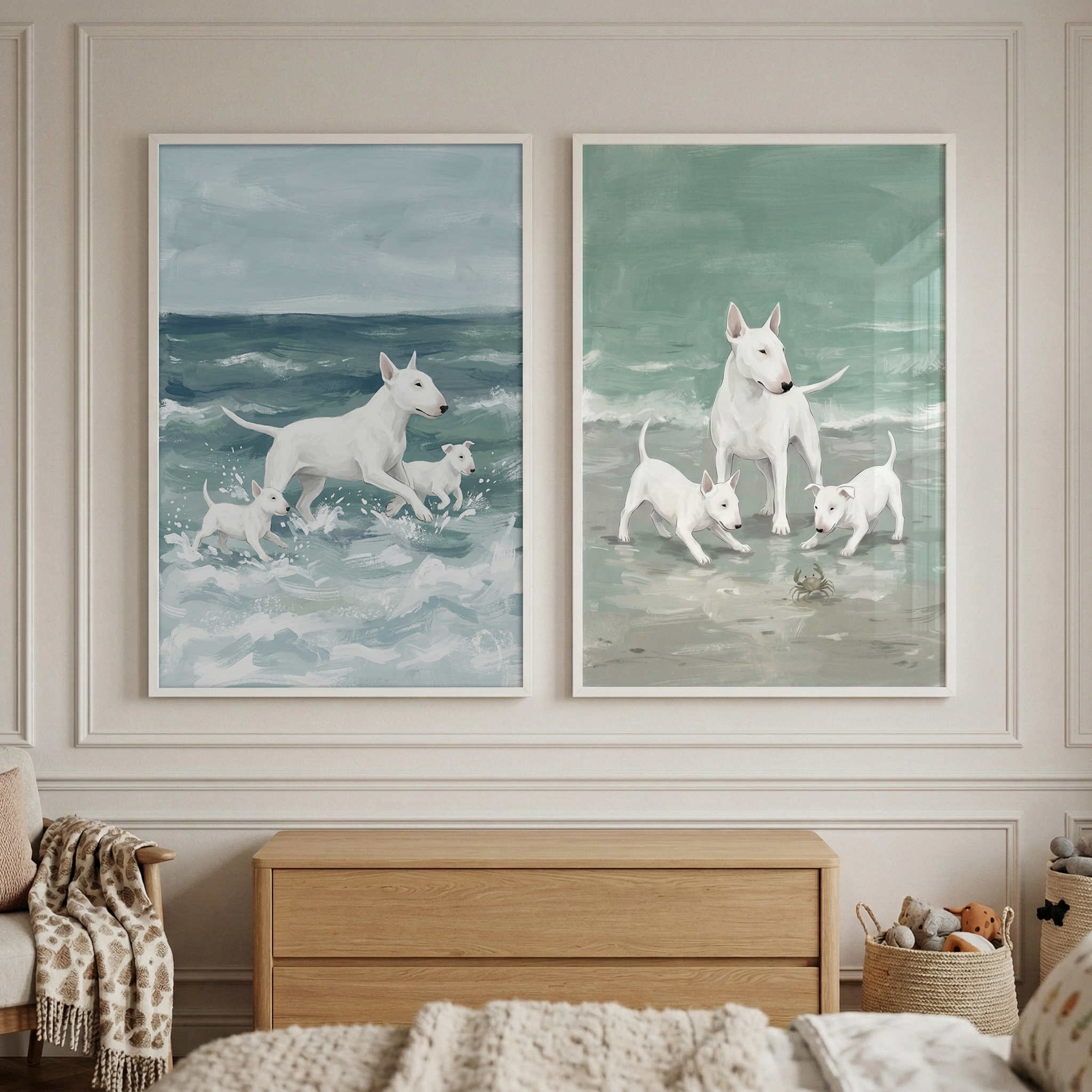 Seaside Bull Terrier Wall Art Set of 2 - Seaside Bull Terriers