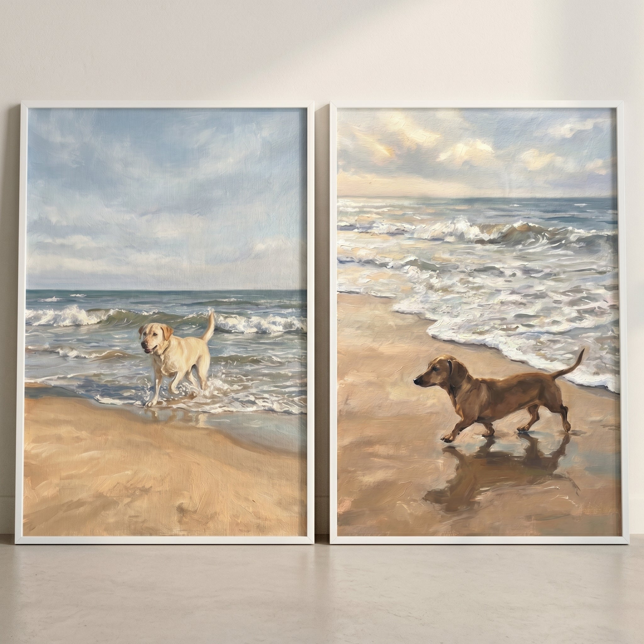 Seaside Dunes Coastal Dog Wall Art Set of 2 - Coastal Canine Duo