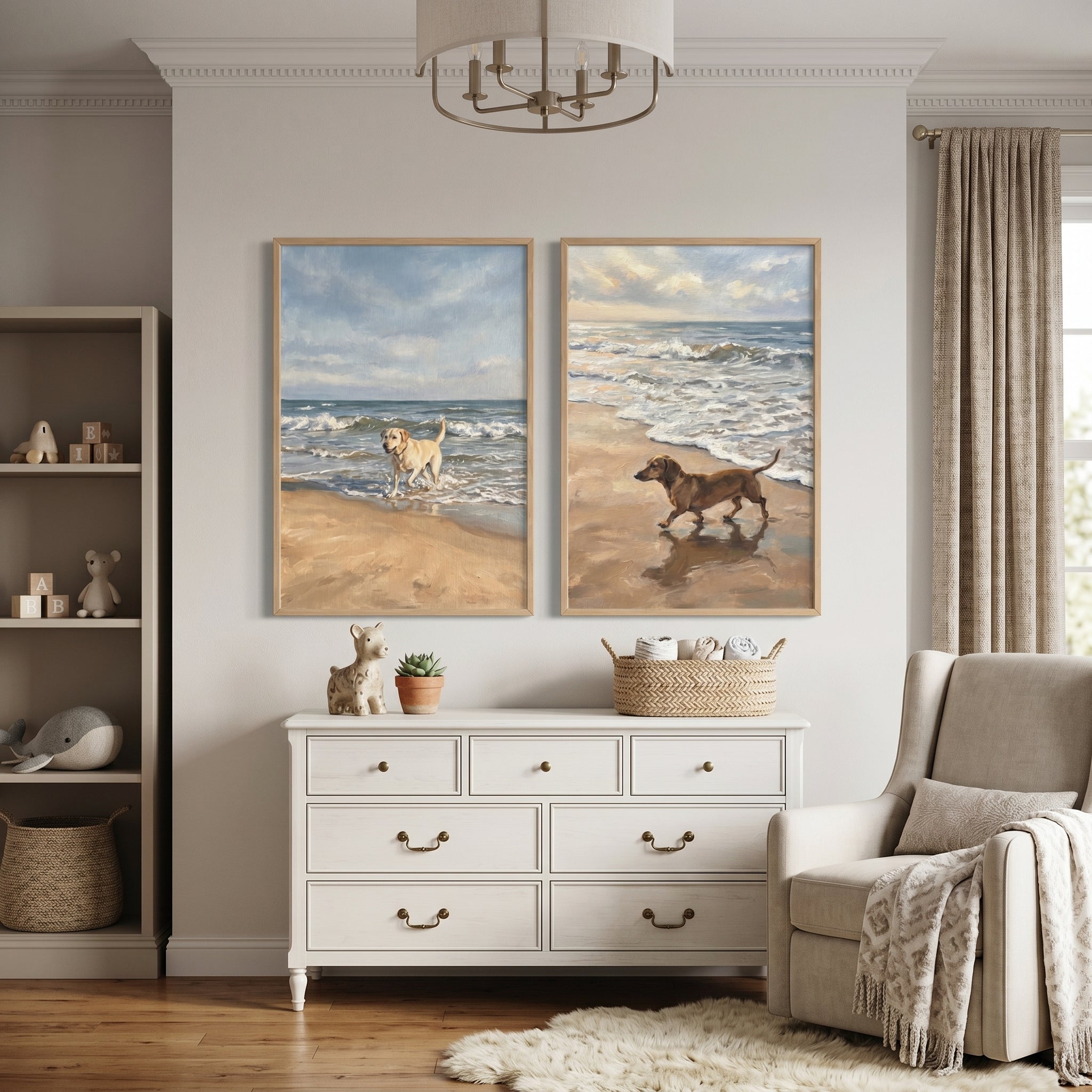 Seaside Dunes Coastal Dog Wall Art Set of 2 - Coastal Canine Duo