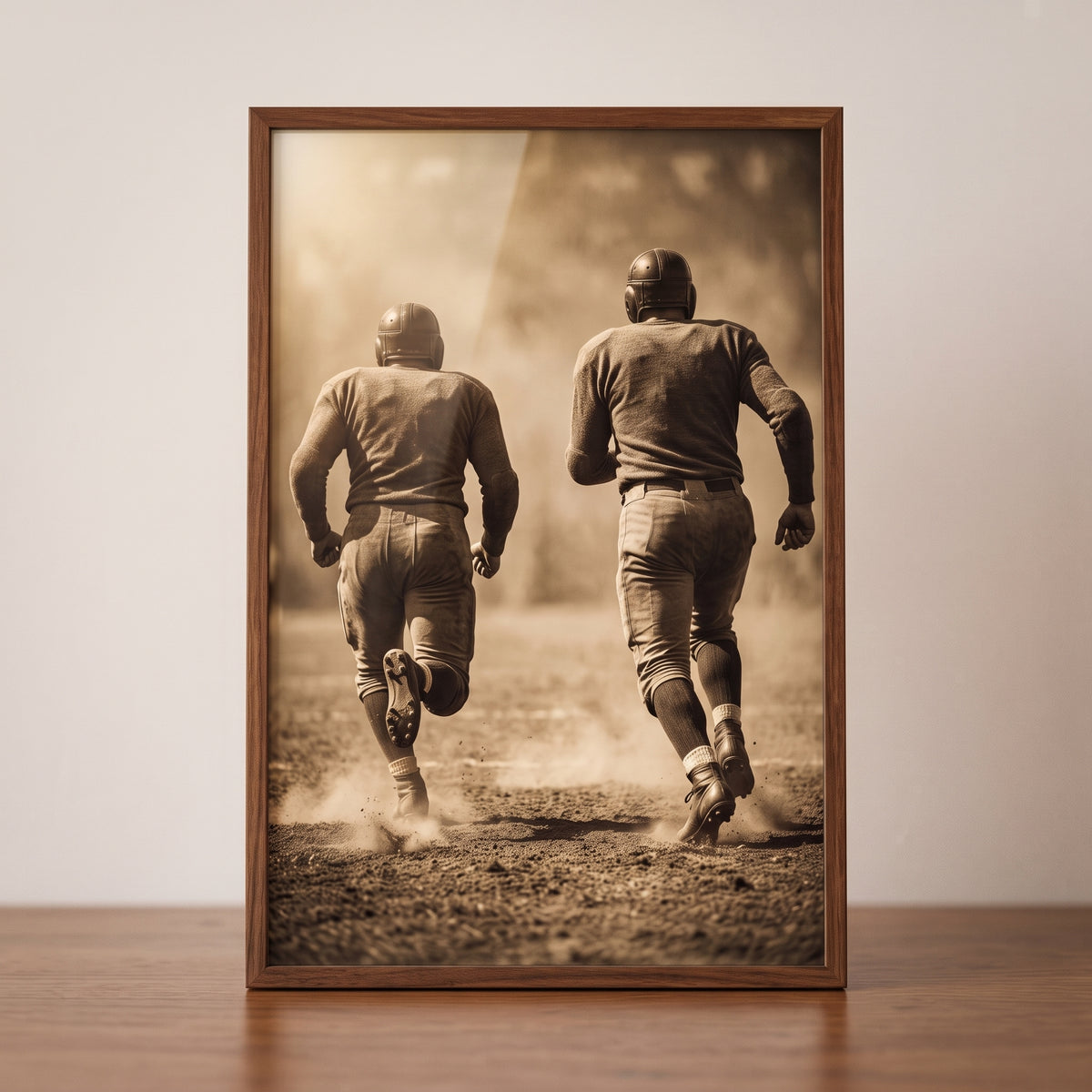 Sepia Action Football Player Sports Wall Art - Gridiron Legacy
