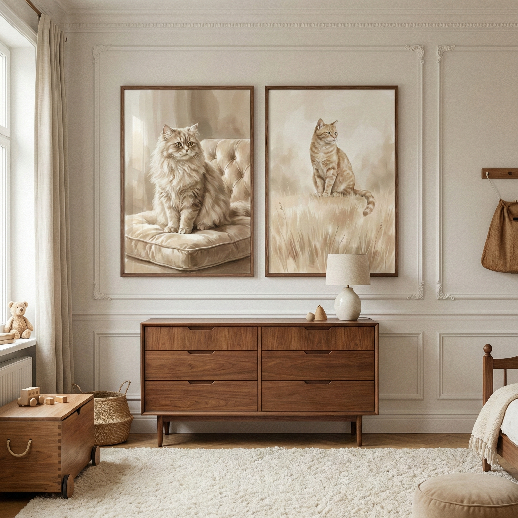 Sepia Cat Art Set of 2 - Golden Fur Portraits