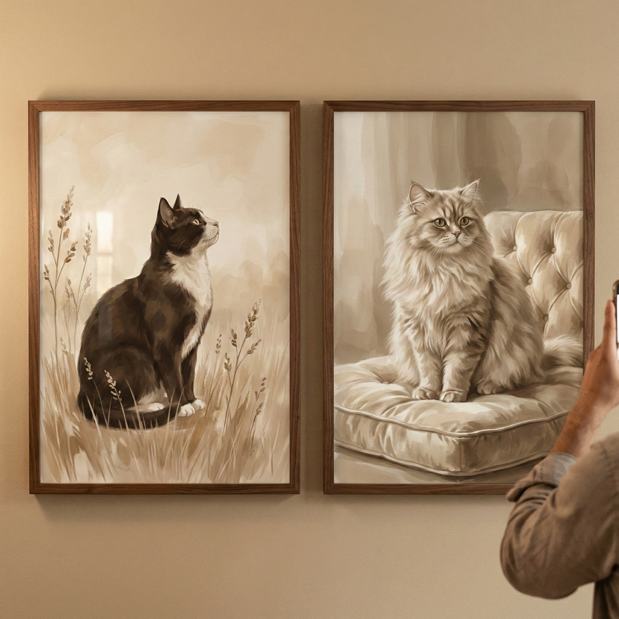 Sepia Cat Wall Art Set of 2 - Sepia Feline Duo
