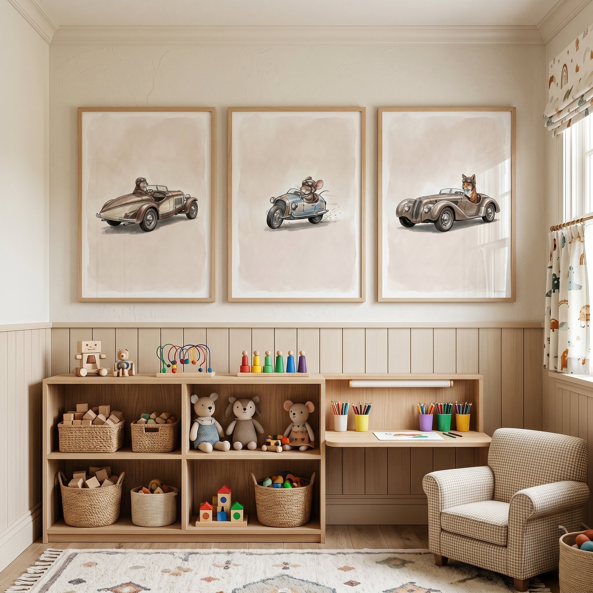 Sepia Racing Woodland Animal Wall Art Set of 3 - Fast Little Friends