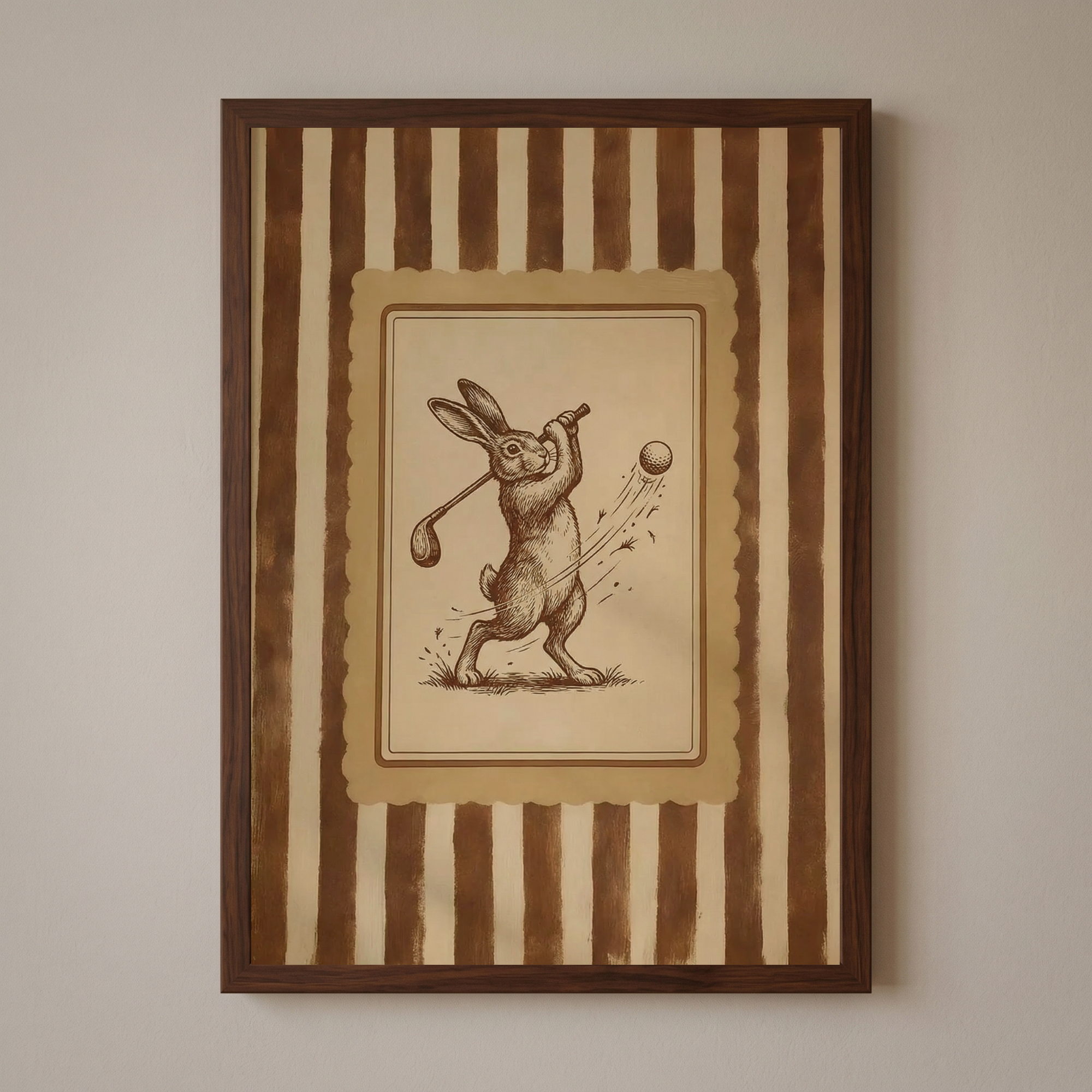 Sepia Sketch Golfing Rabbit Artwork - Rabbit Golf Swing