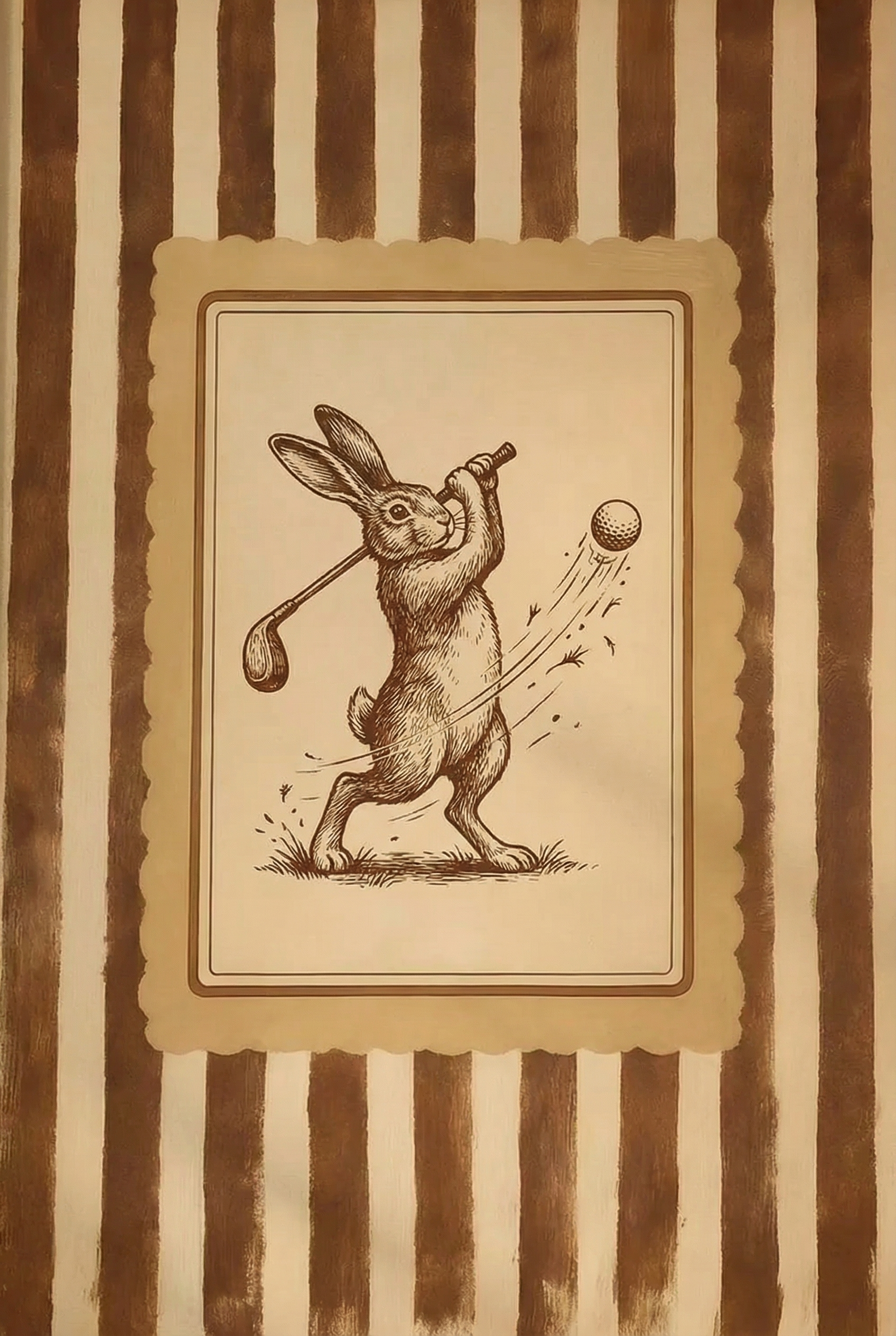 Sepia Sketch Golfing Rabbit Artwork - Rabbit Golf Swing