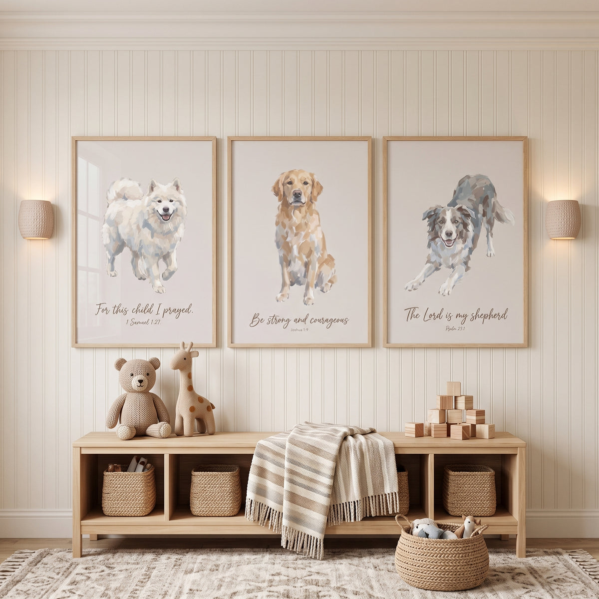 Serene Bible Verse Dogs Wall Art Set of 3 - Sacred Dog Prints