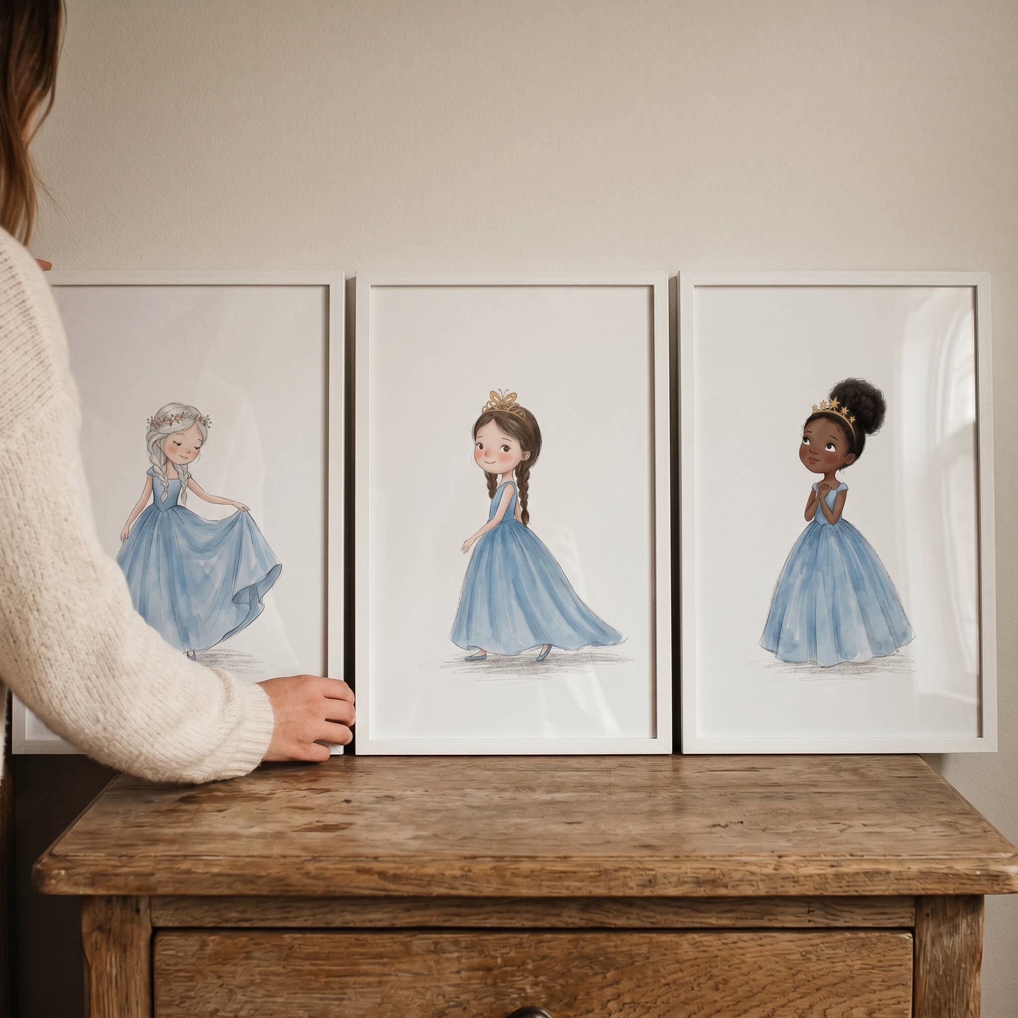 Serene Blue Gown Princess Wall Art Set of 3 - Blue Princess Trio