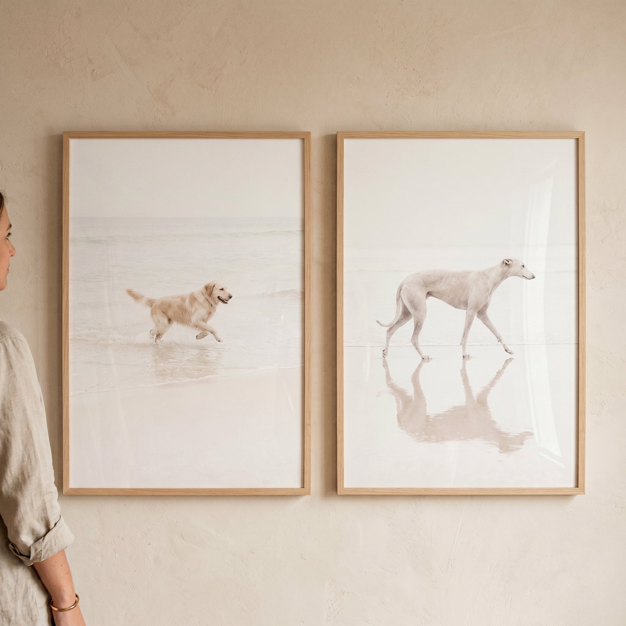 Serene Bright Beach Dog Wall Art Set of 2 - Coastal Canine Duo