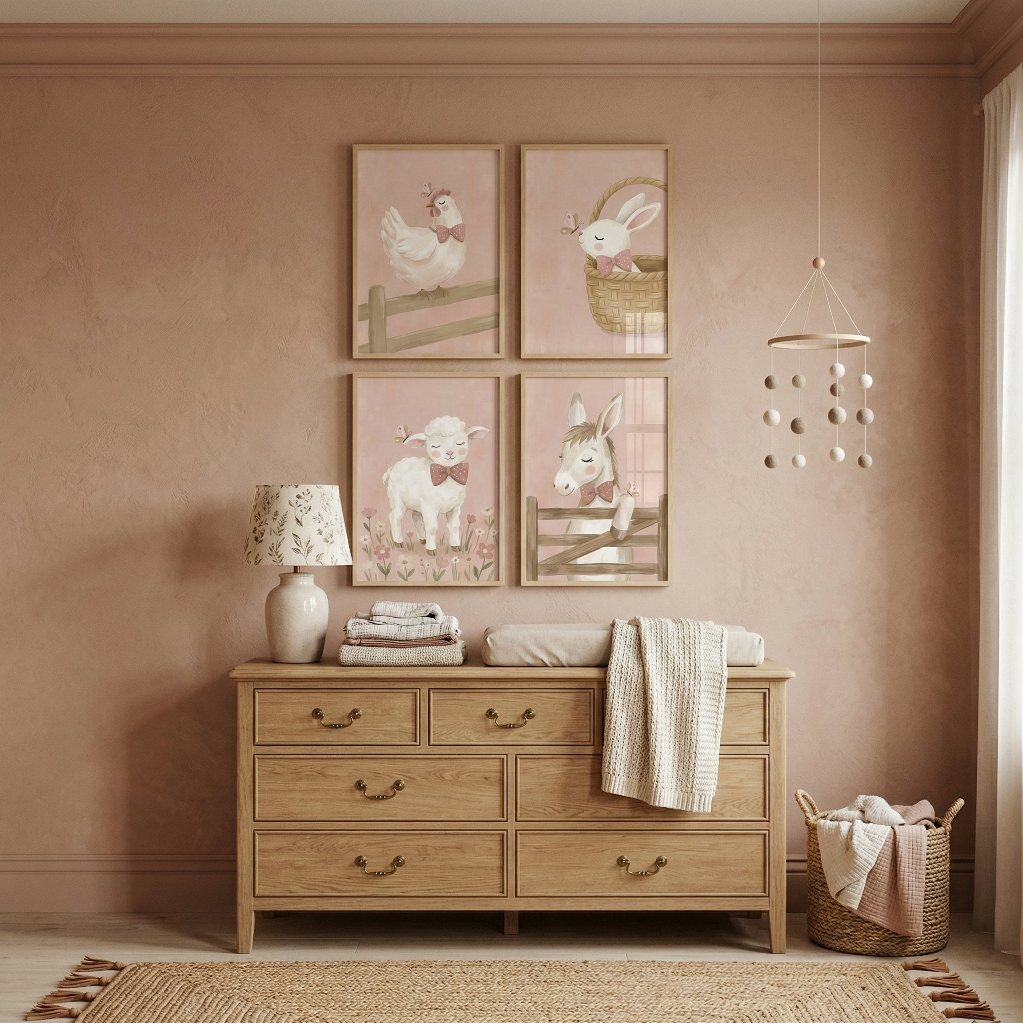 Serene Butterfly Farm Animal Wall Art Set of 4 - Sweet Nursery Animals