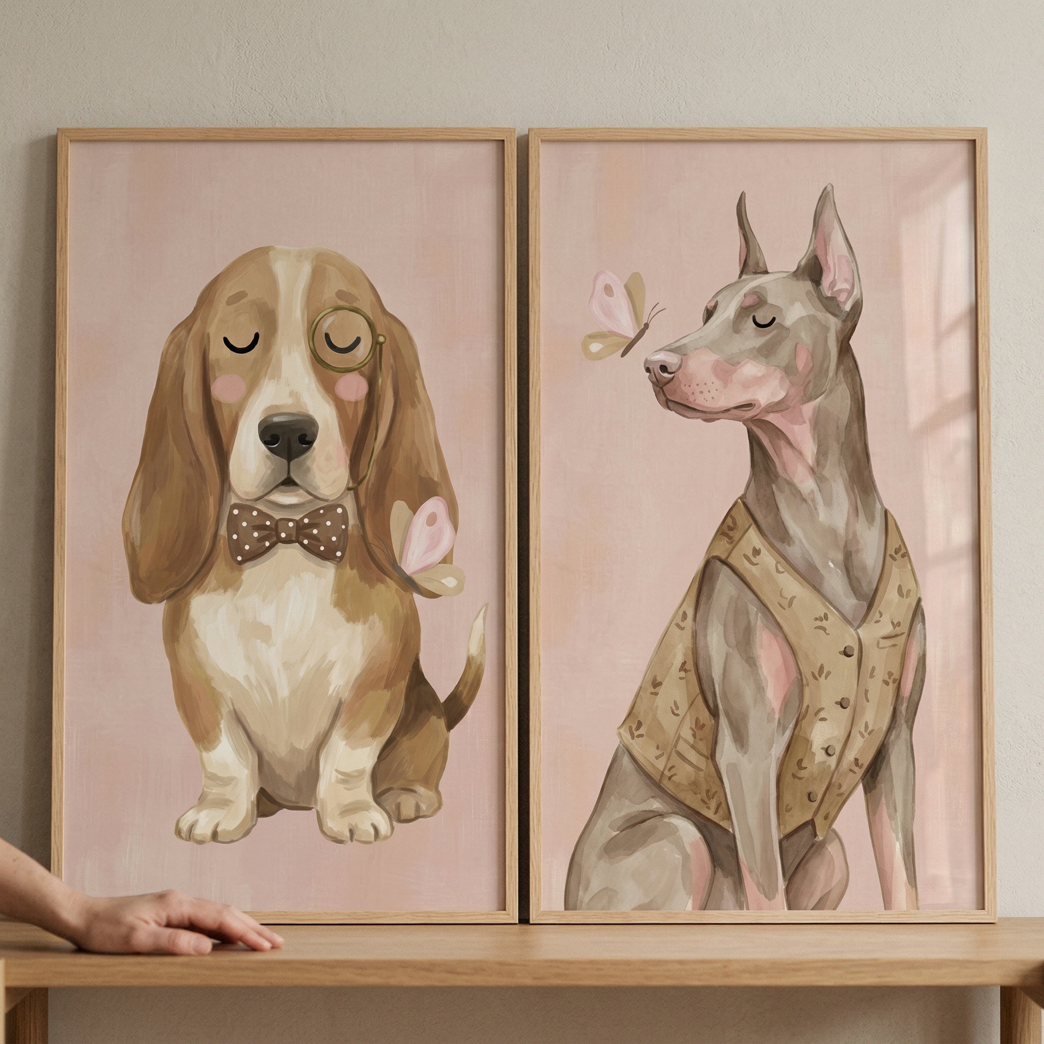 Serene Closed Eye Dog Wall Art Set of 2 - Elegant Dog Duo