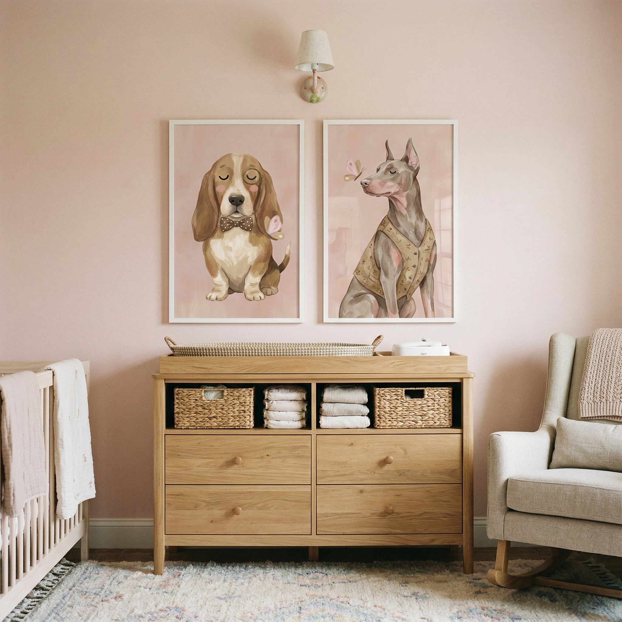 Serene Closed Eye Dog Wall Art Set of 2 - Elegant Dog Duo