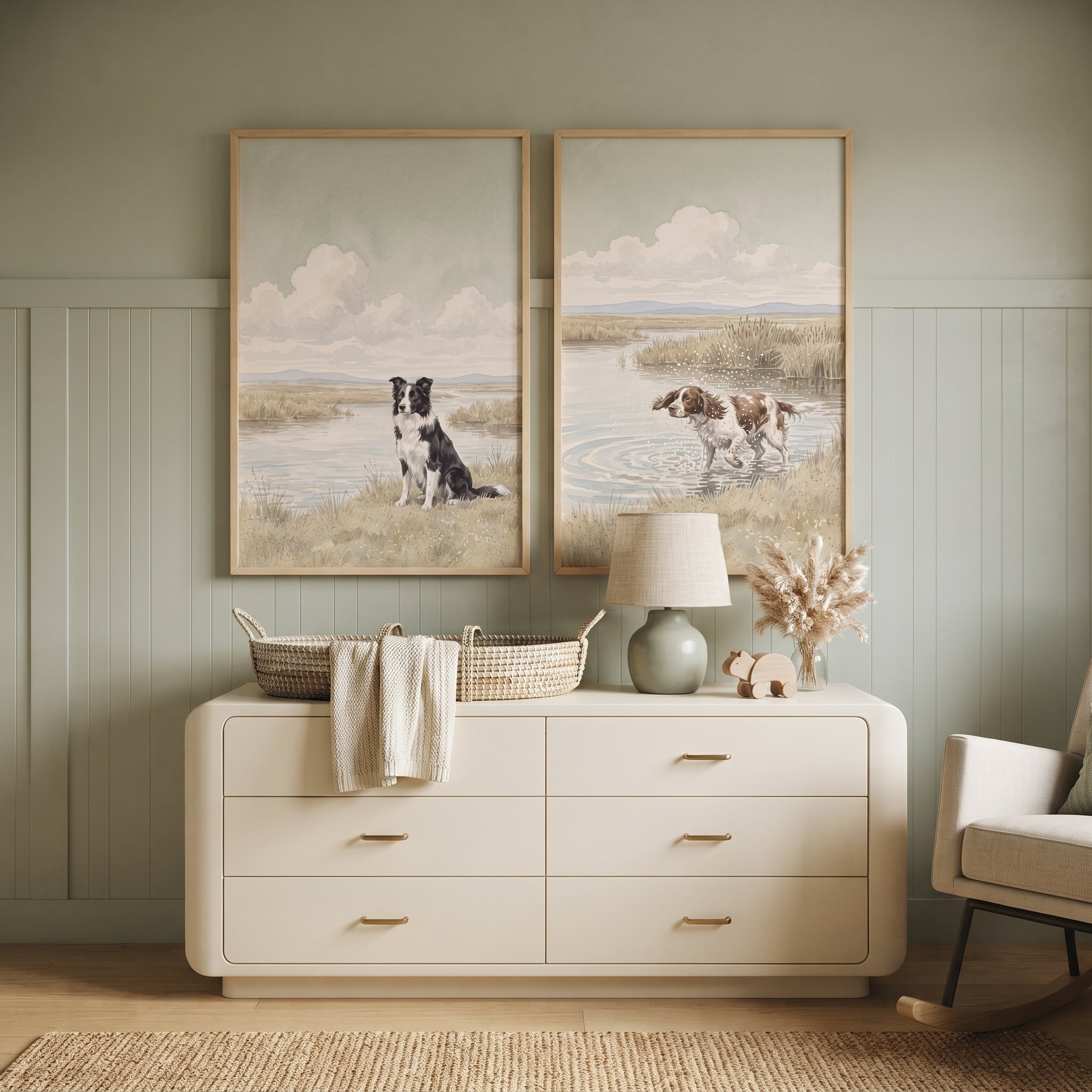 Serene Coastal Marsh Dog Wall Art Set of 2 - Loyal Marsh Dogs