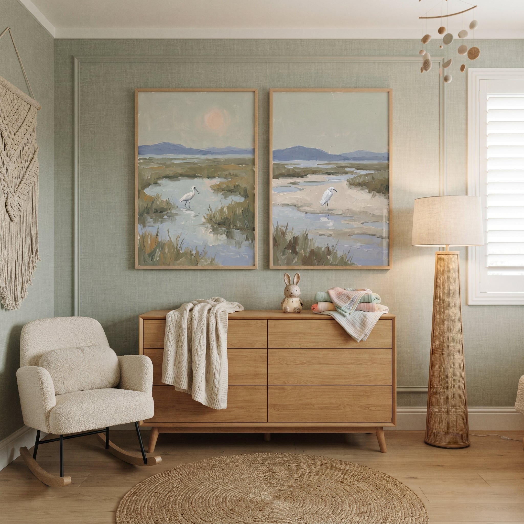 Serene Coastal White Bird Wall Art Set of 2 - Serene Wetland Duo