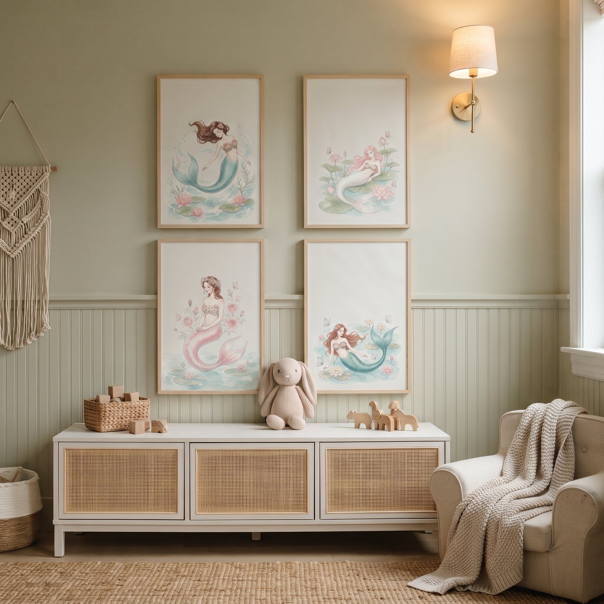 Serene Fairytale Watercolor Mermaid Wall Art Set of 4 - Ethereal Mermaid Dreams
