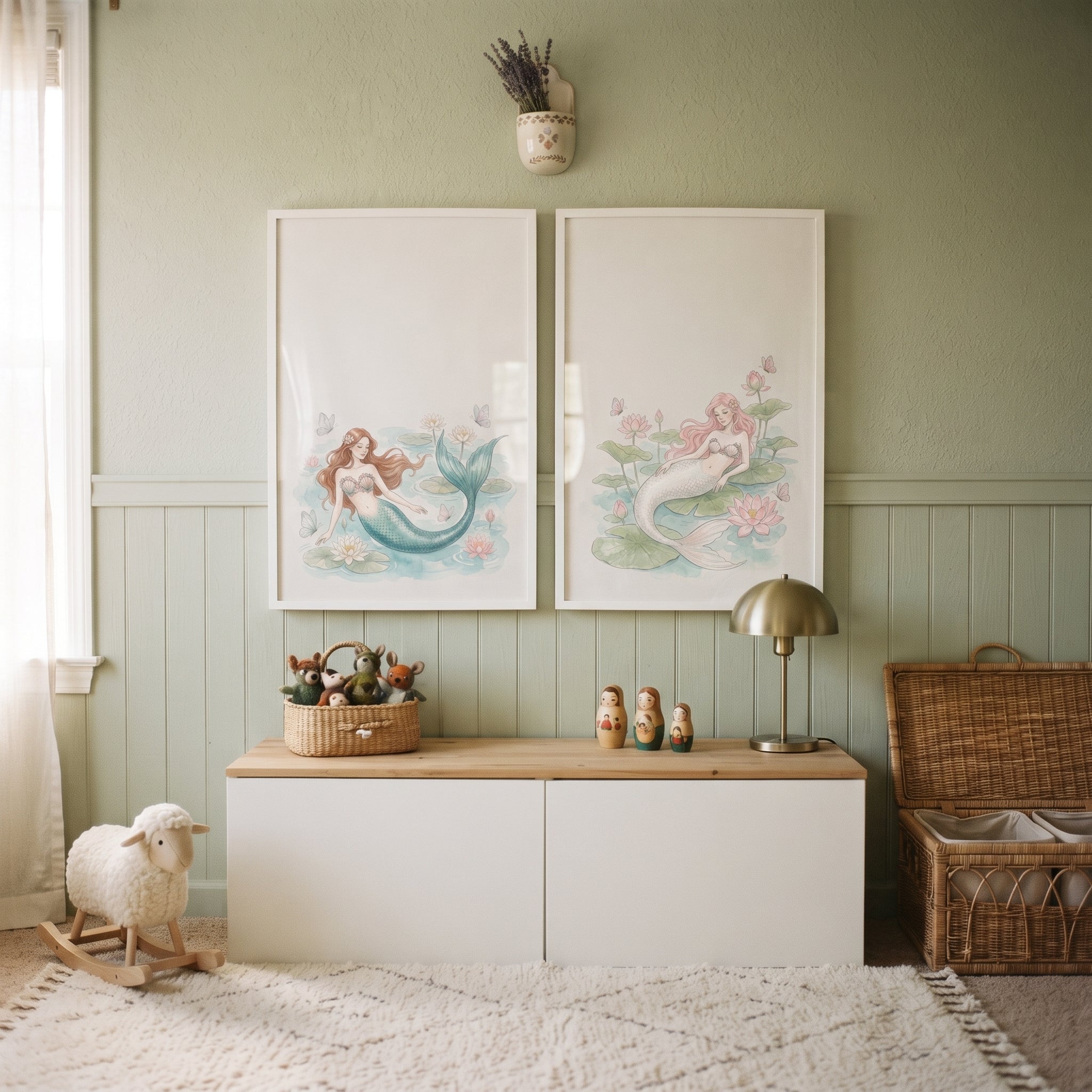 Serene Floating Lotus Mermaid Wall Art Set of 2 - Serene Mermaid Pond