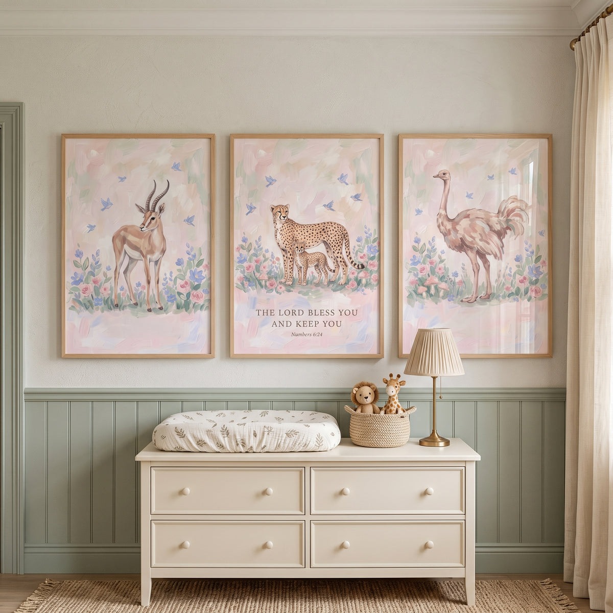 Serene Floral African Animals Wall Art Set Of 3 - Blessed Savannah Trio