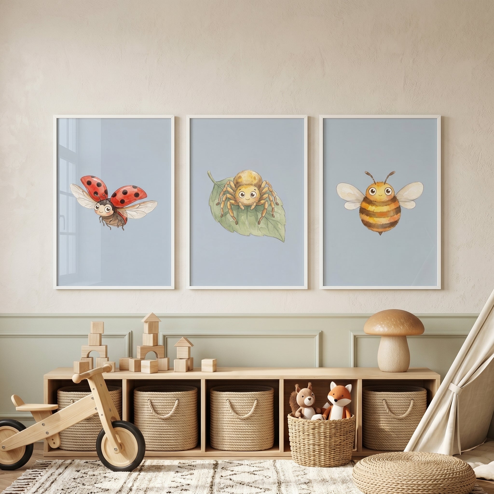 Serene Garden Bug Wall Art Set of 3 - Whimsical Insect Art
