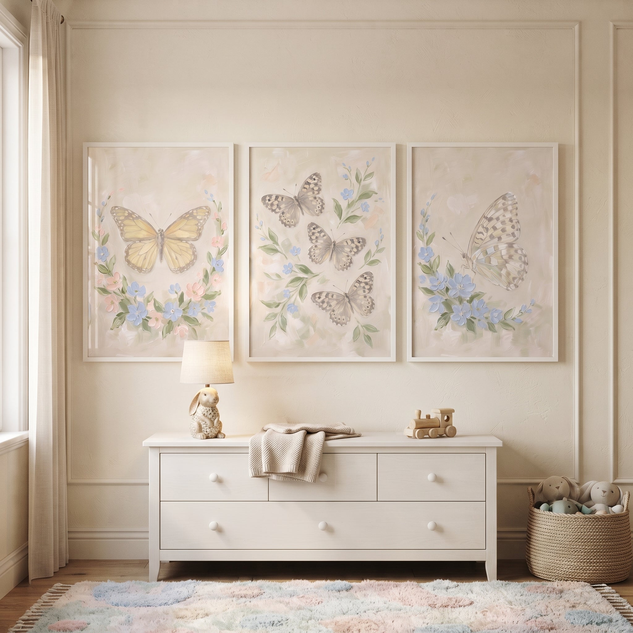 Serene Garden Butterfly Wall Art Set of 3 - Pastel Garden Flight