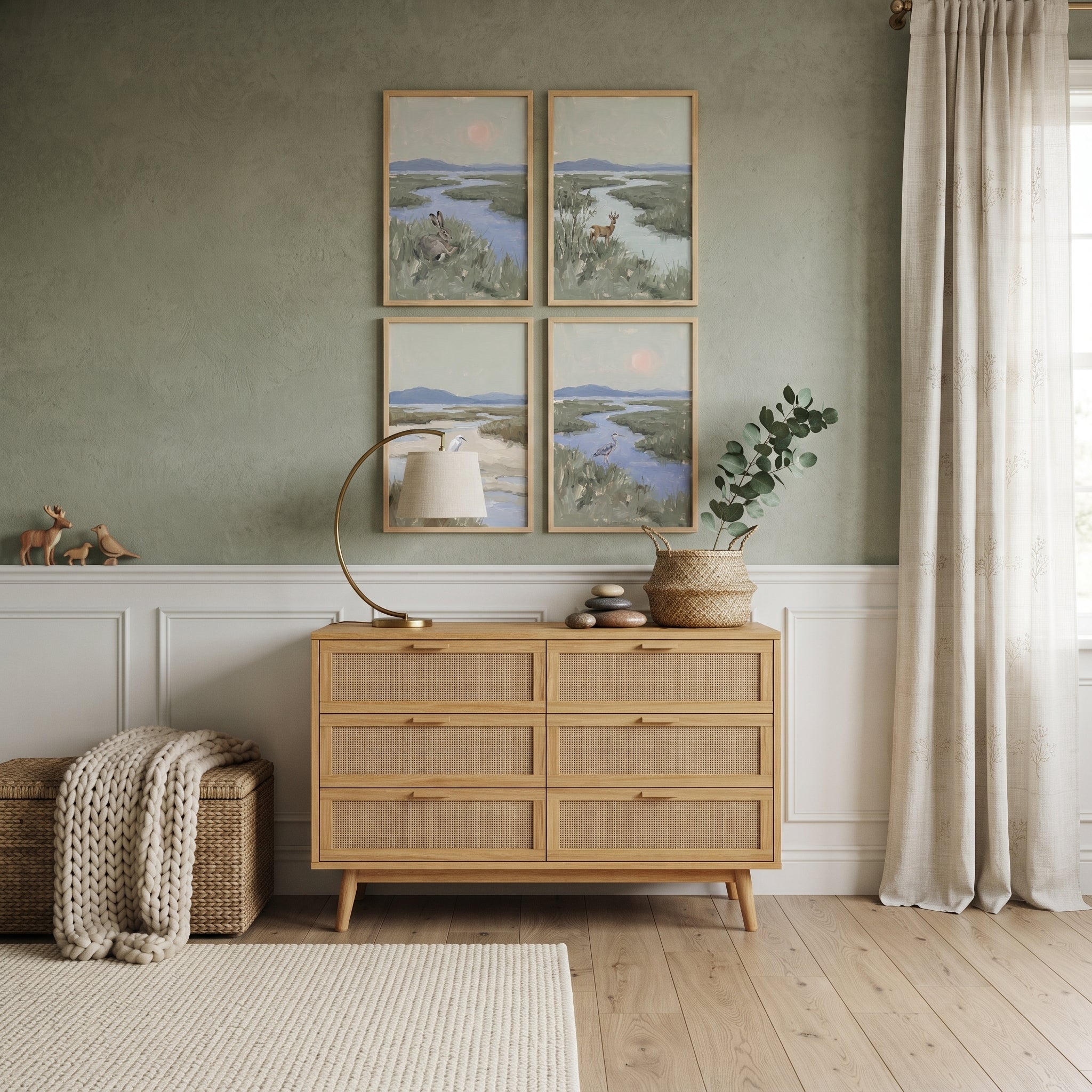 Serene Green Marsh Animals Wall Art Set of 4 - Serene Marshland Wildlife