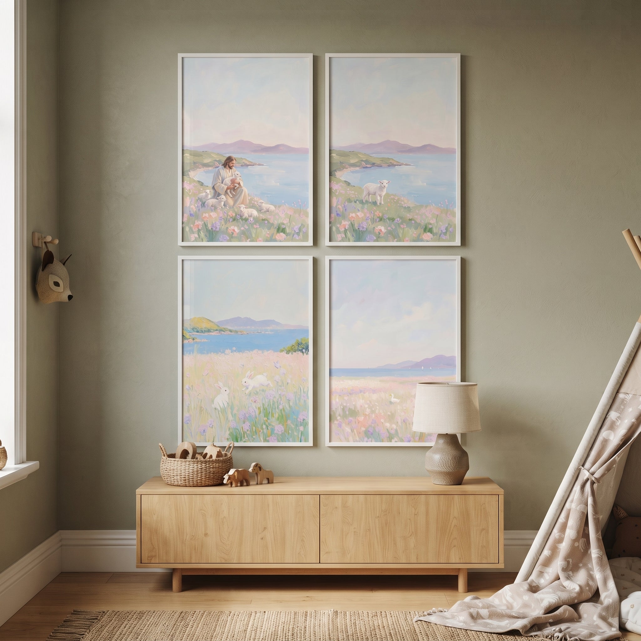 Serene Lavender Wildflower Coastal Wall Art Set of 4 - Peaceful Coastal Meadow