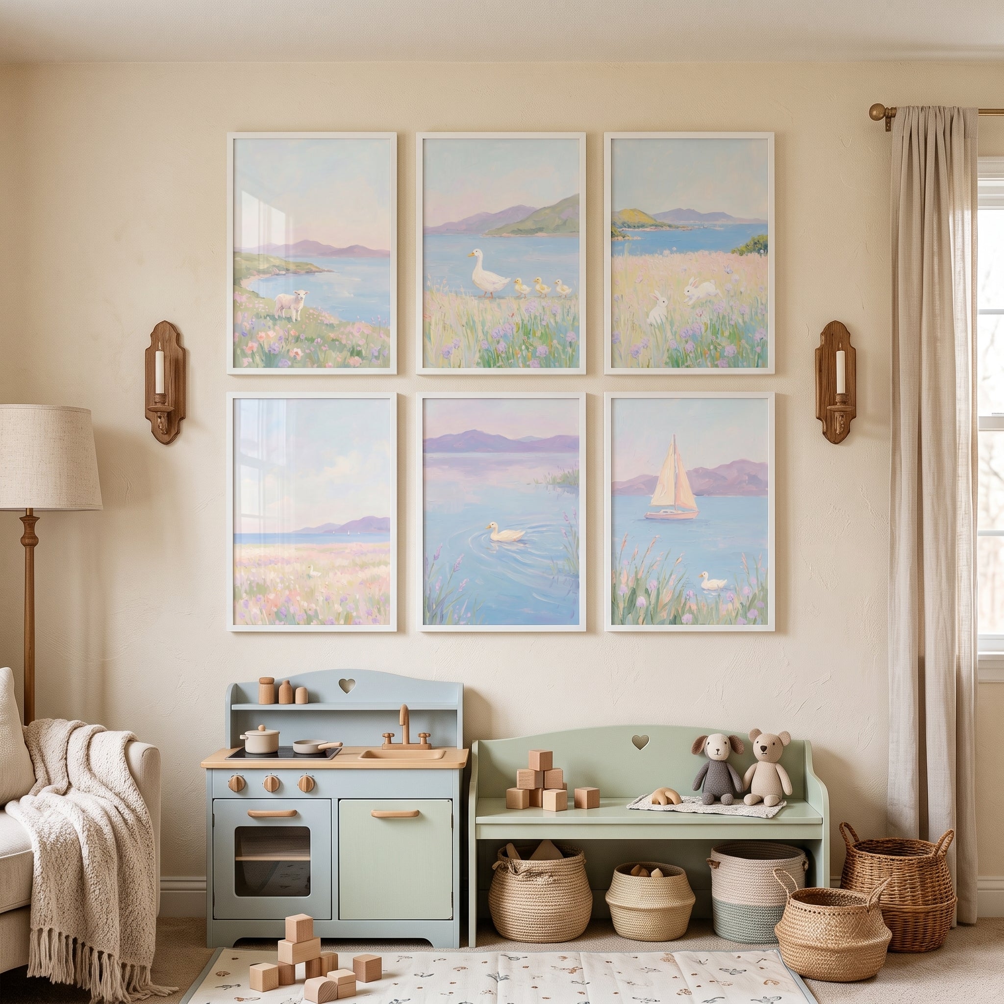 Serene Lilac Animal Wall Art Set of 6 - Serene Meadow Tales