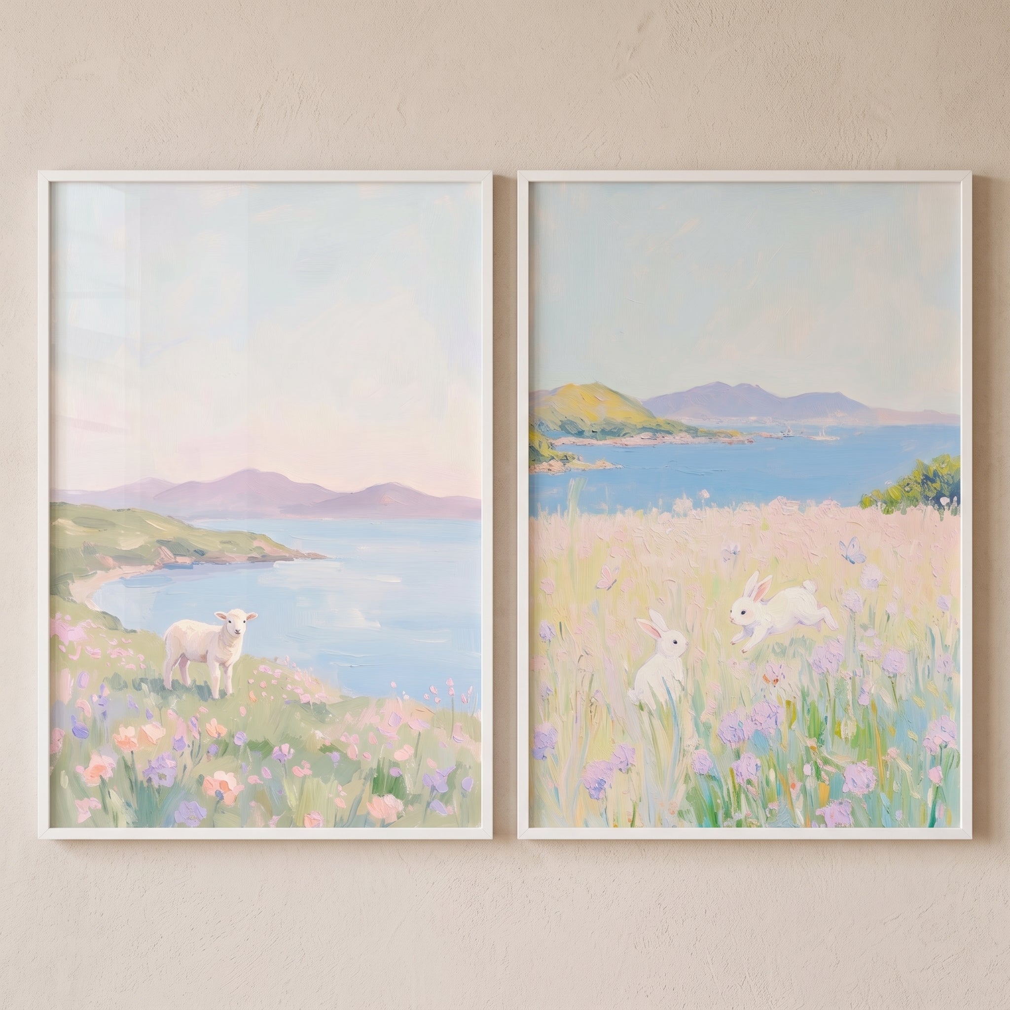 Serene Lilac Coastal Animal Wall Art Set of 2 - Serene Seaside Bloom