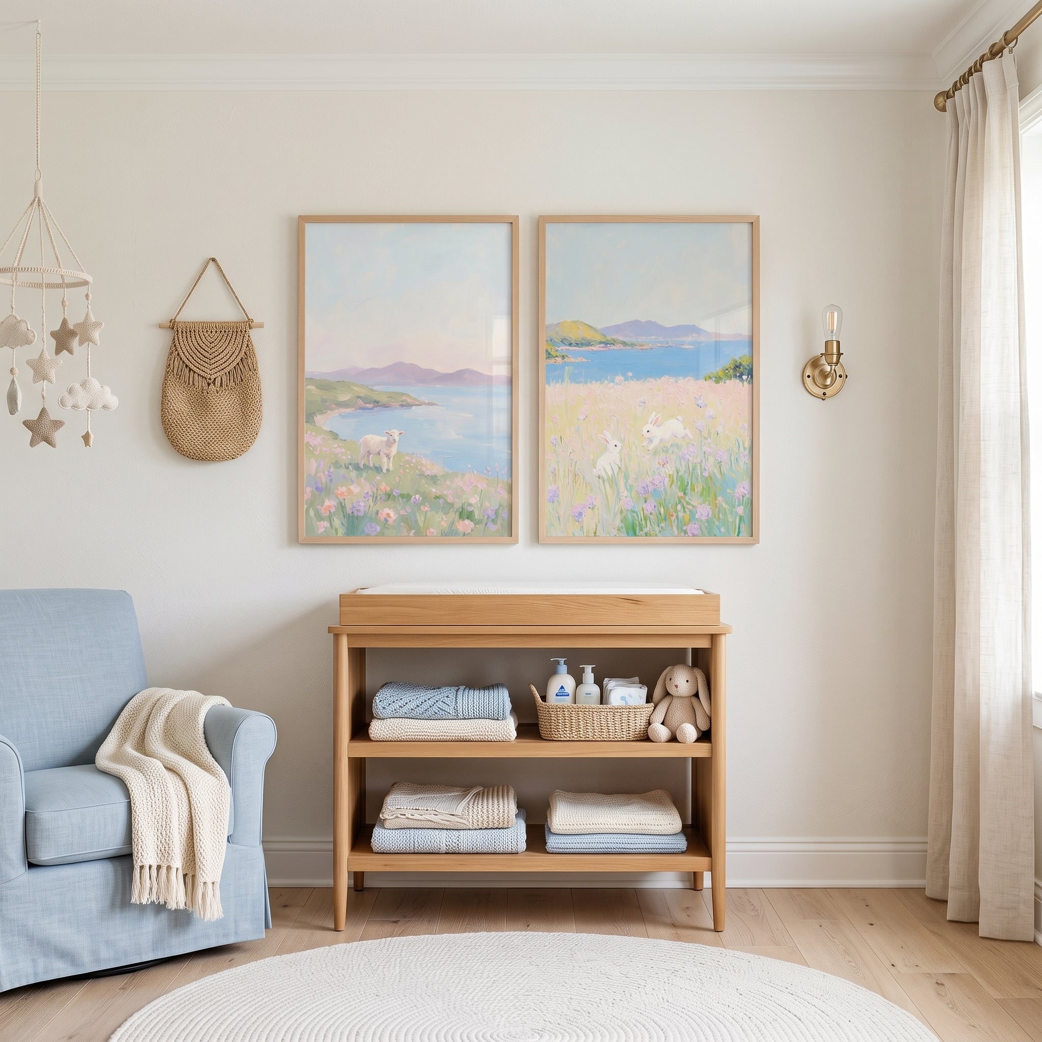Serene Lilac Coastal Animal Wall Art Set of 2 - Serene Seaside Bloom