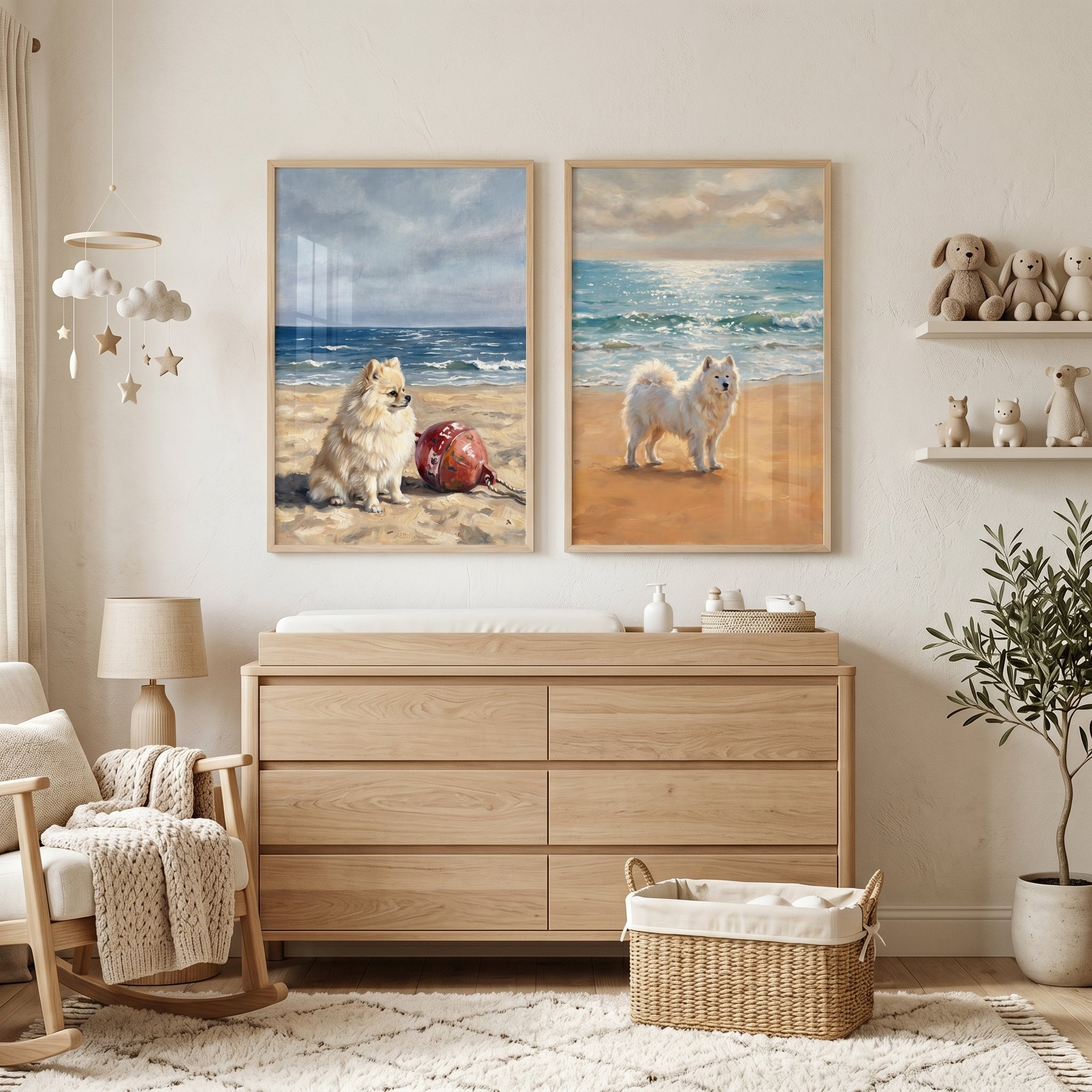 Serene Maritime Fluffy Dog Wall Art Set of 2 - Seaside Fluffy Duo