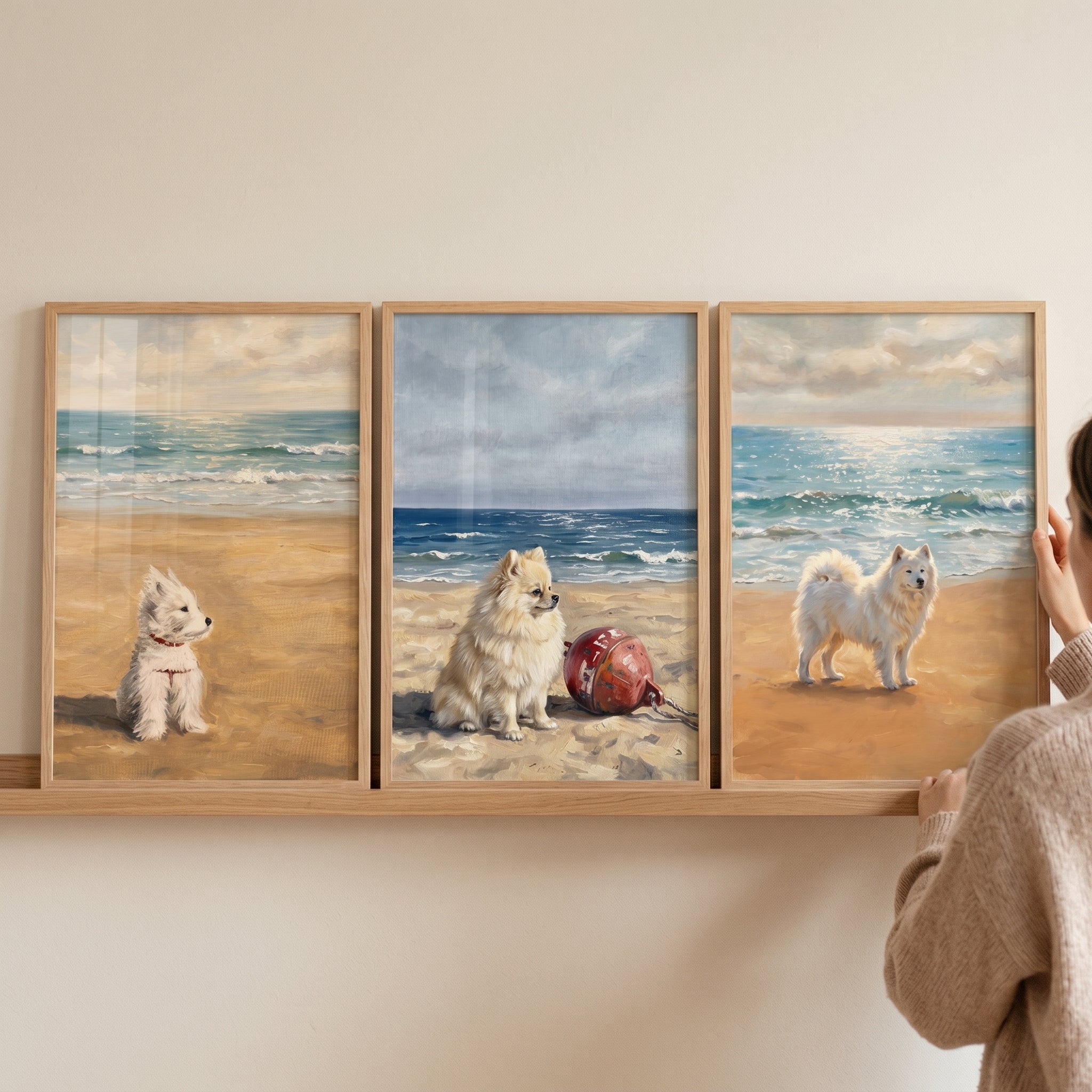 Serene Maritime Fluffy Dogs Wall Art Set of 3 - Sandy Shore Friends