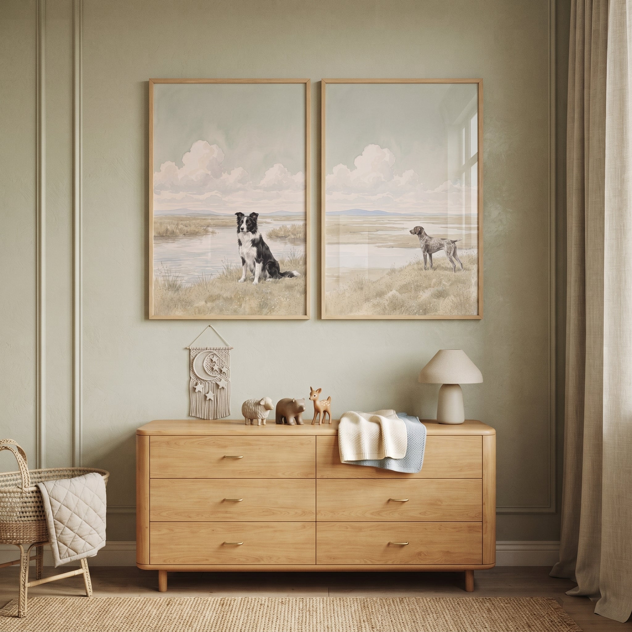 Serene Marshland Working Dog Wall Art Set of 2 - Waterside Watchers