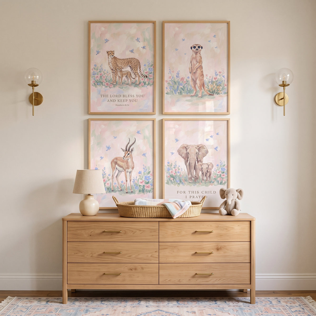 Serene Meadow Safari Animals Wall Art Set Of 4 - Wild Faith Nursery