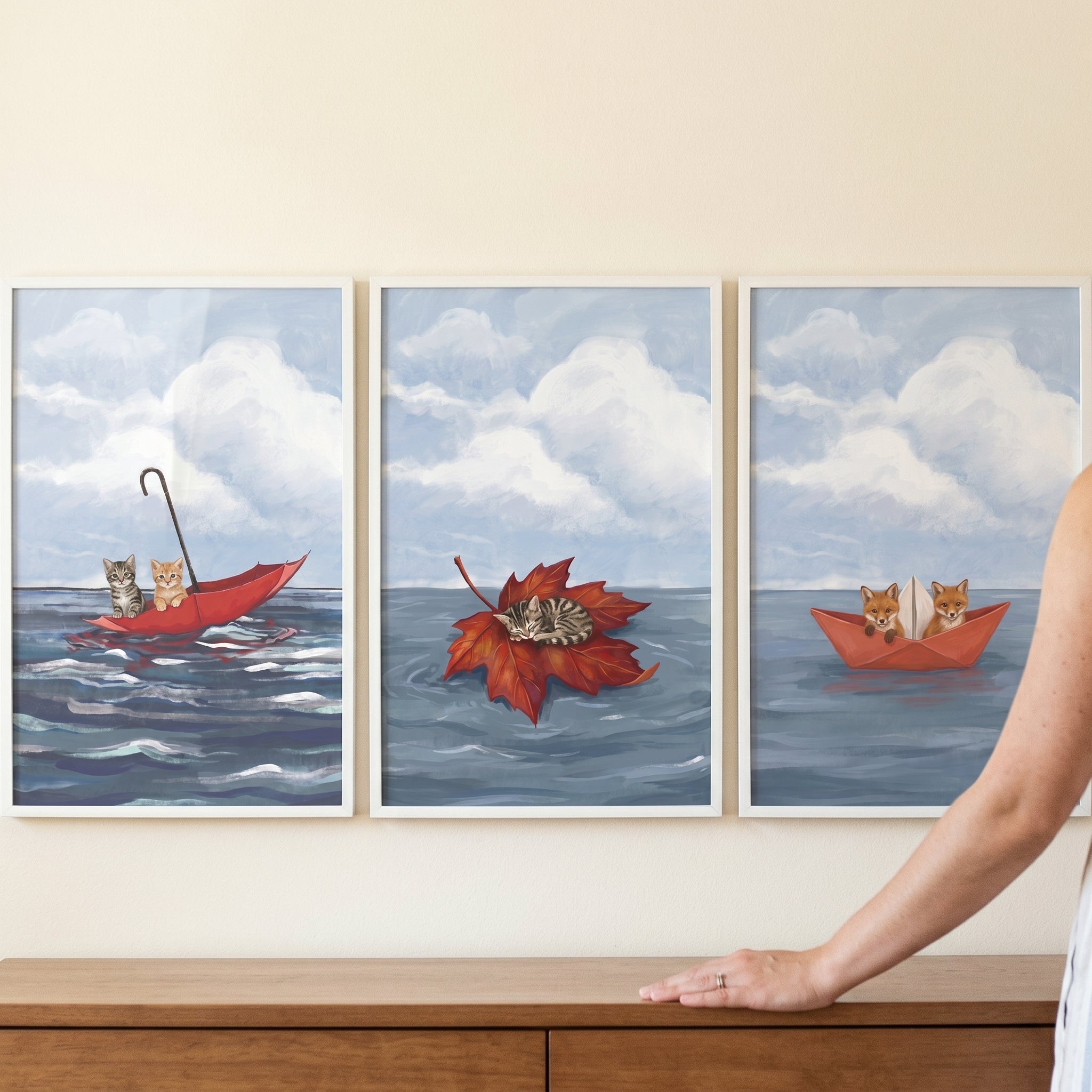 Serene Ocean Floating Animals Wall Art Set of 3 - Floating Friends Voyage