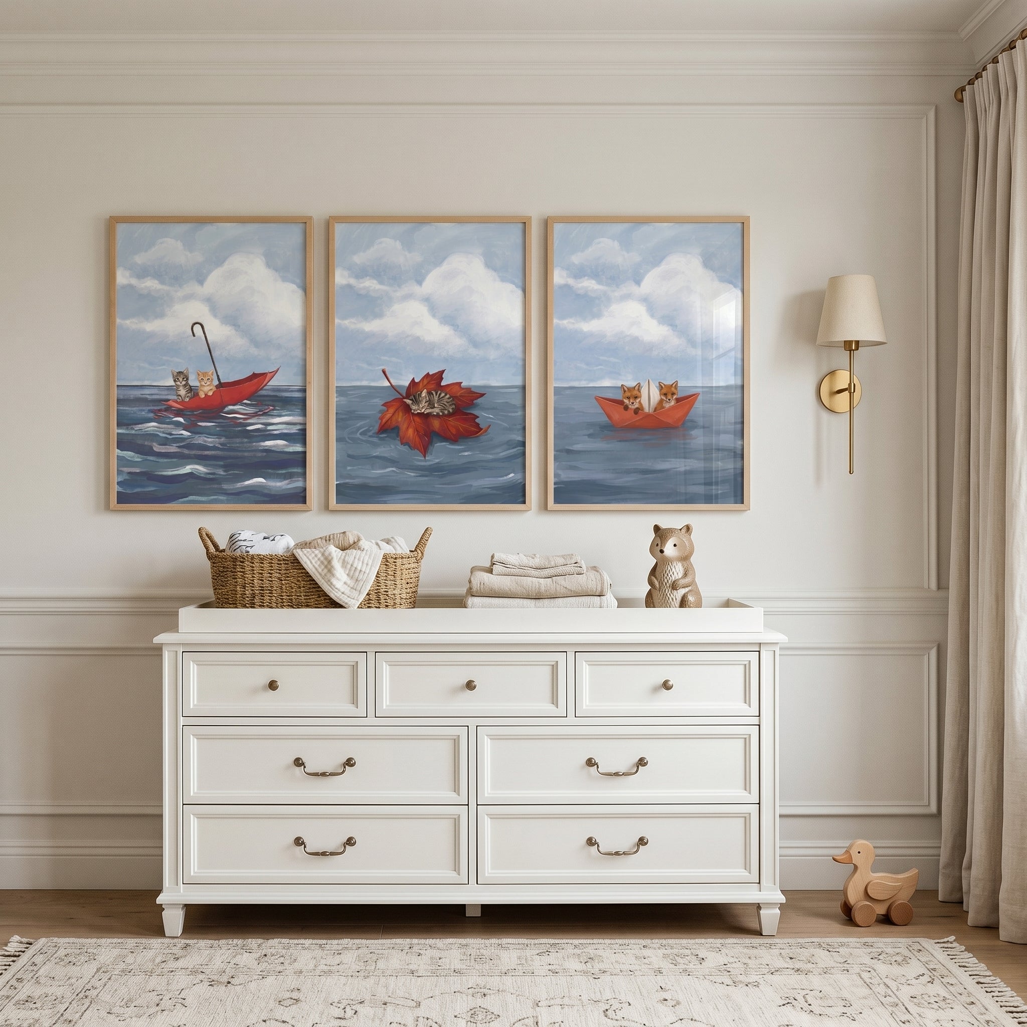 Serene Ocean Floating Animals Wall Art Set of 3 - Floating Friends Voyage