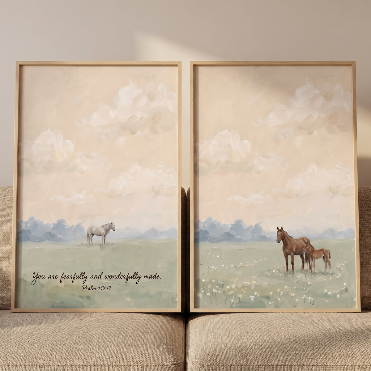 Serene Pastel Meadow Horse Wall Art Set of 2 - Sacred Meadow Duo