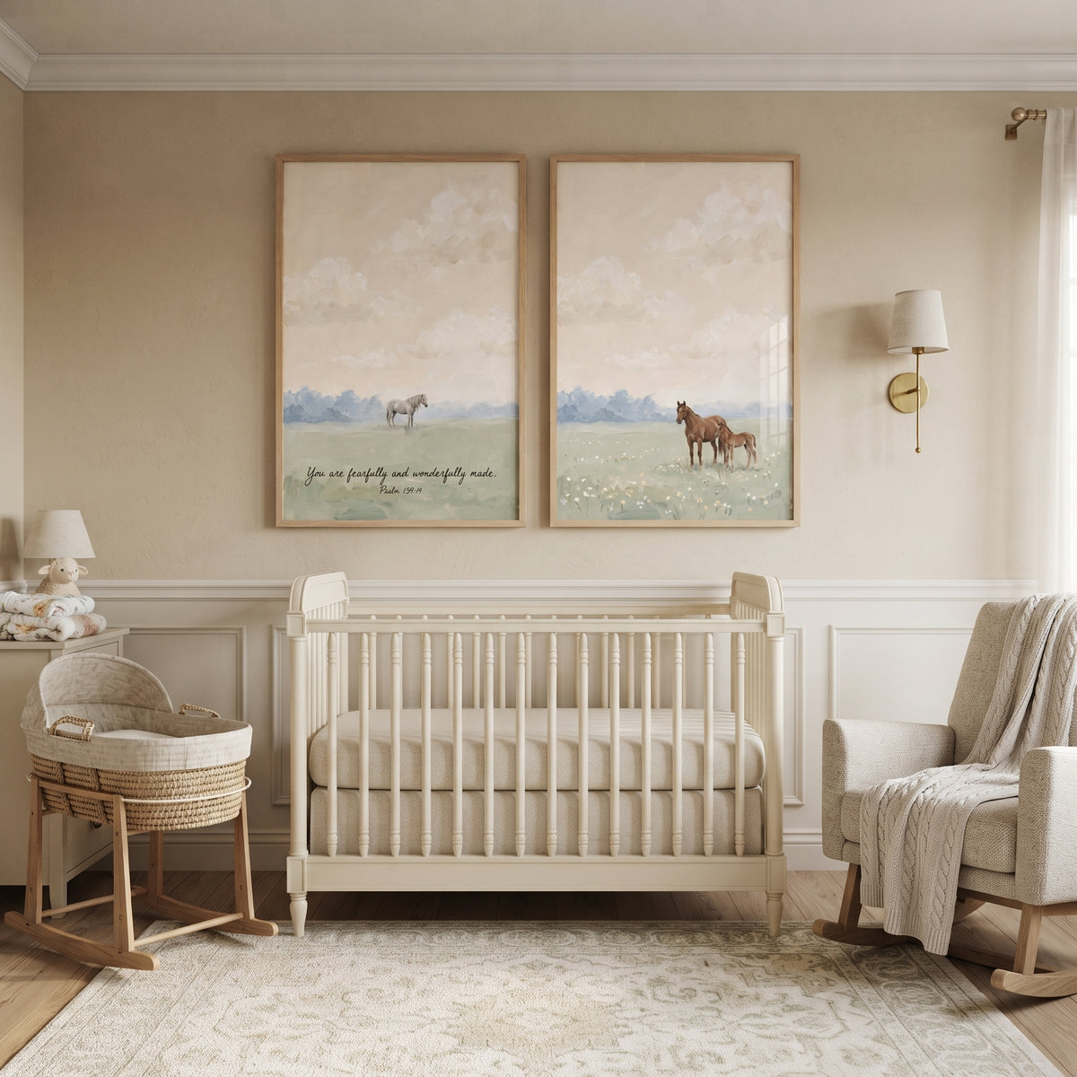 Serene Pastel Meadow Horse Wall Art Set of 2 - Sacred Meadow Duo