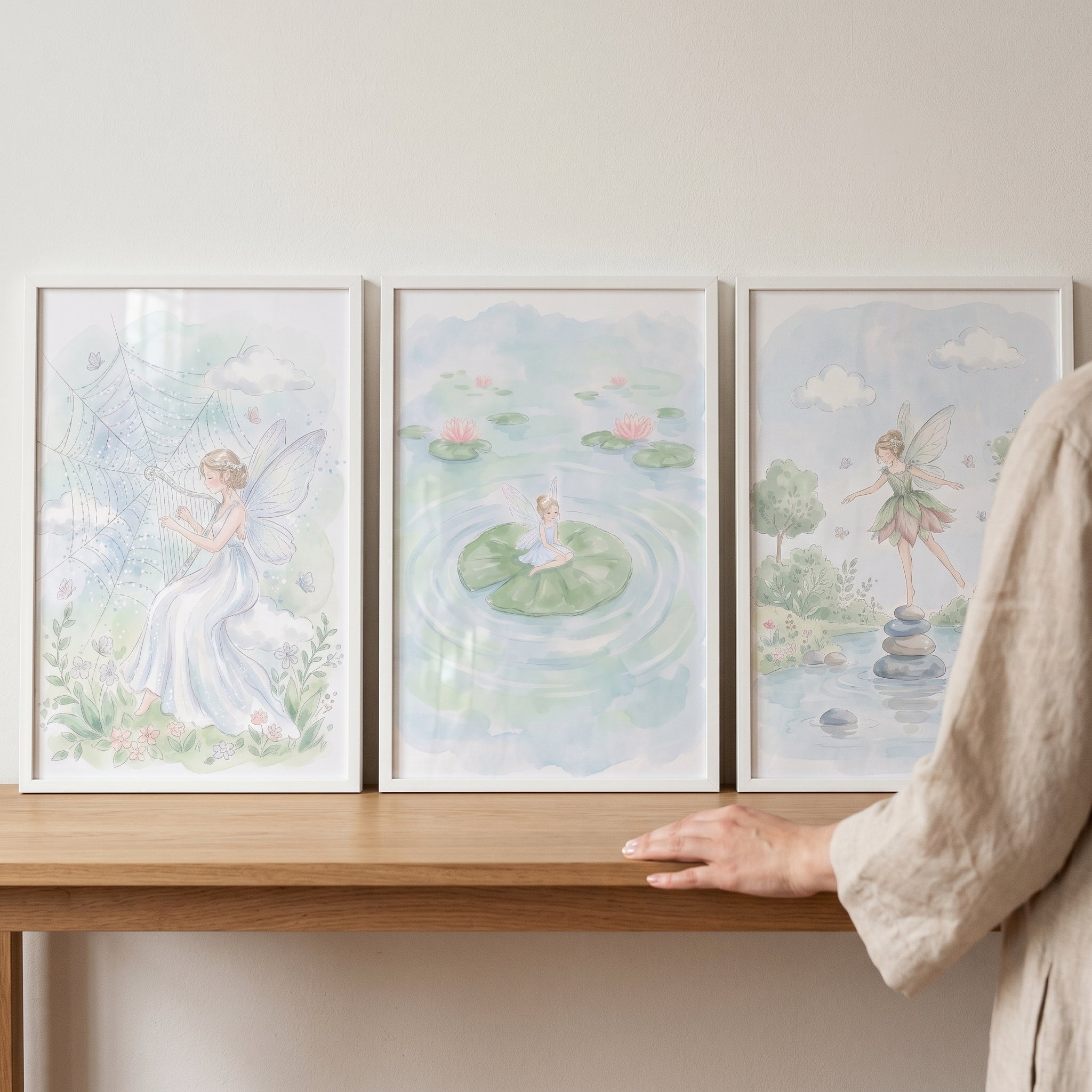 Serene Pastel Nature Fairy Wall Art Set Of 3 - Mystical Fairy Trio