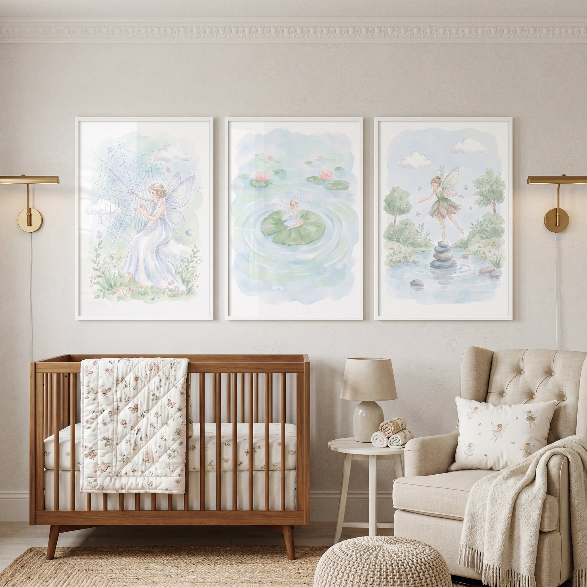 Serene Pastel Nature Fairy Wall Art Set Of 3 - Mystical Fairy Trio