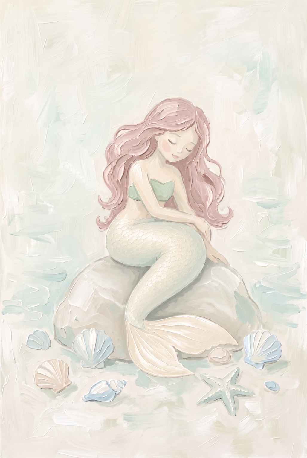 Serene Pink Hair Mermaid Wall Art - Serene Pink Mermaid