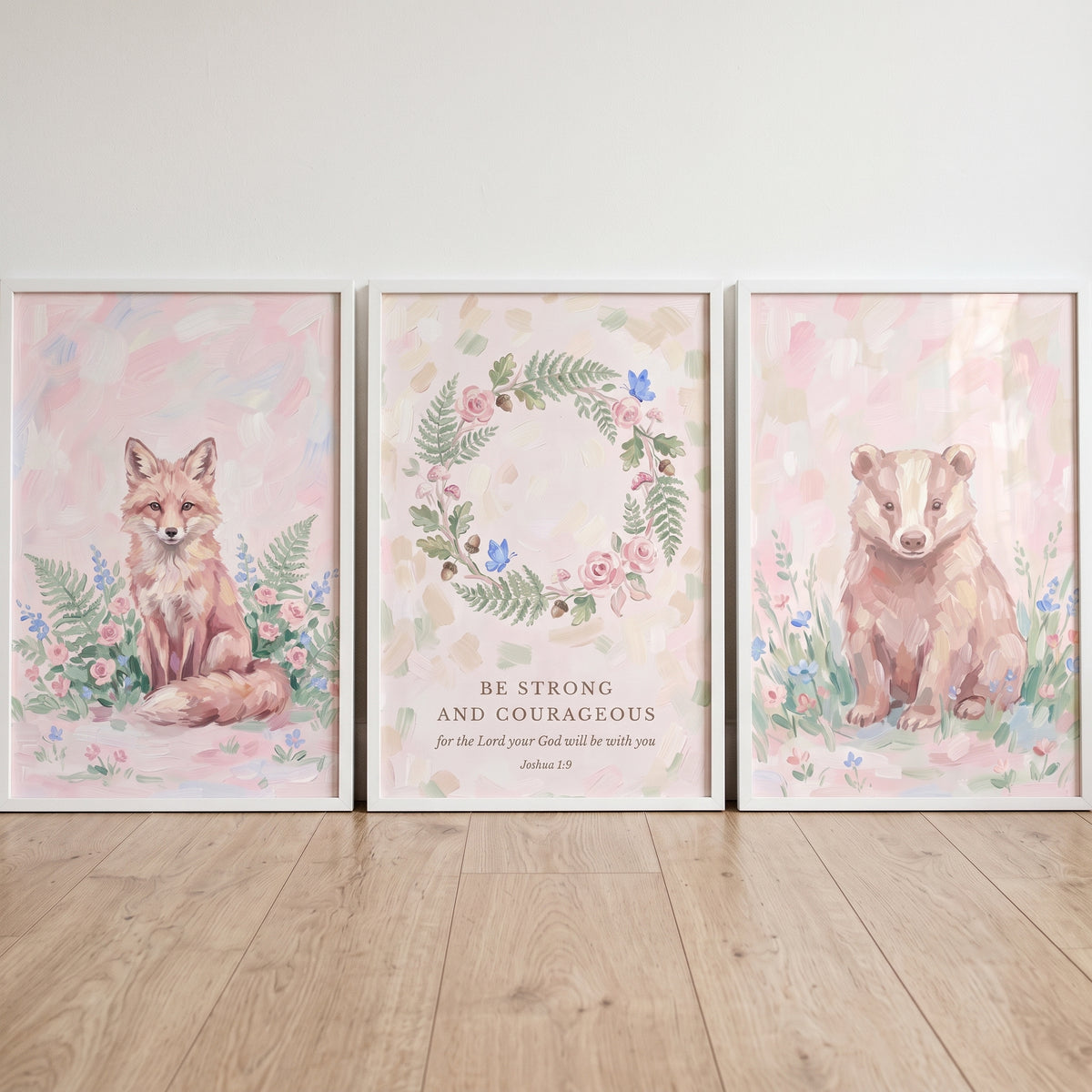 Serene Pink Woodland Animals Wall Art Set of 3 - Blessed Woodland Trio