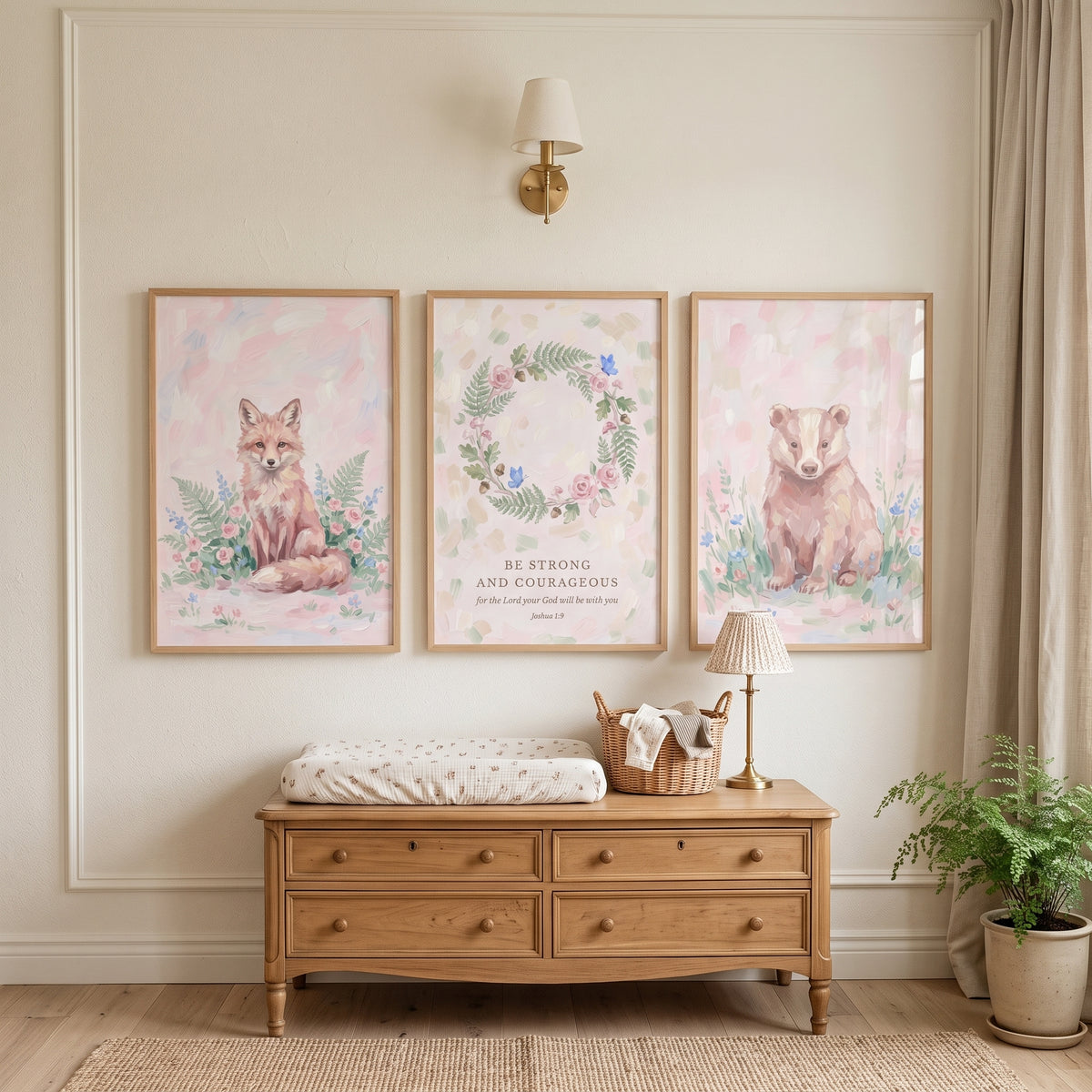 Serene Pink Woodland Animals Wall Art Set of 3 - Blessed Woodland Trio