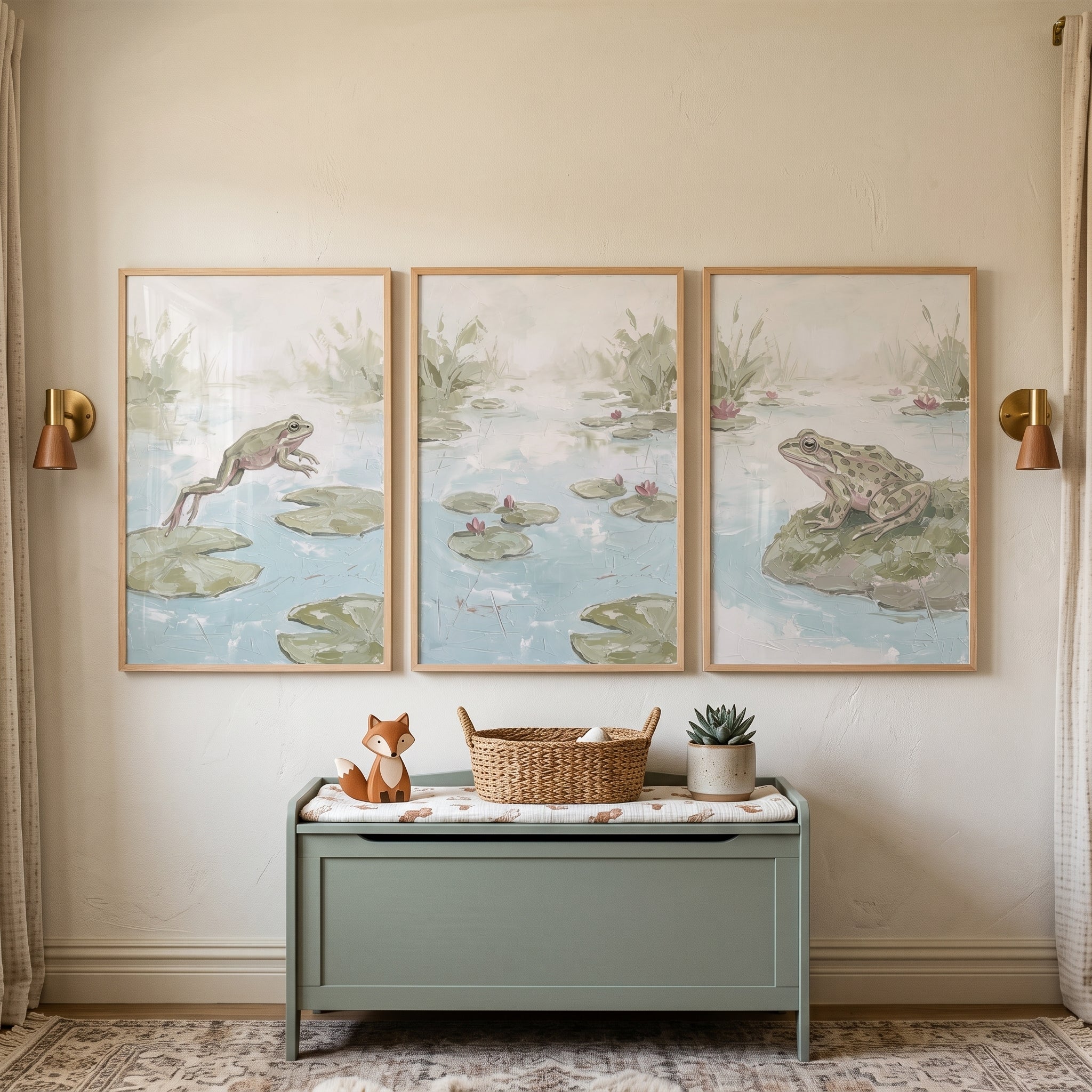Serene Sage Lily Pad Pond Wall Art Set of 3 - Quiet Marsh Scene