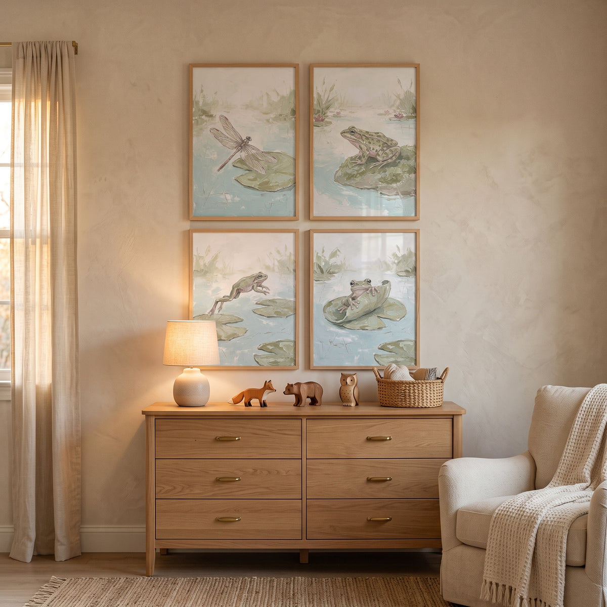 Serene Sage Pond Animals Wall Art Set Of 4 - Lily Pad Frogs