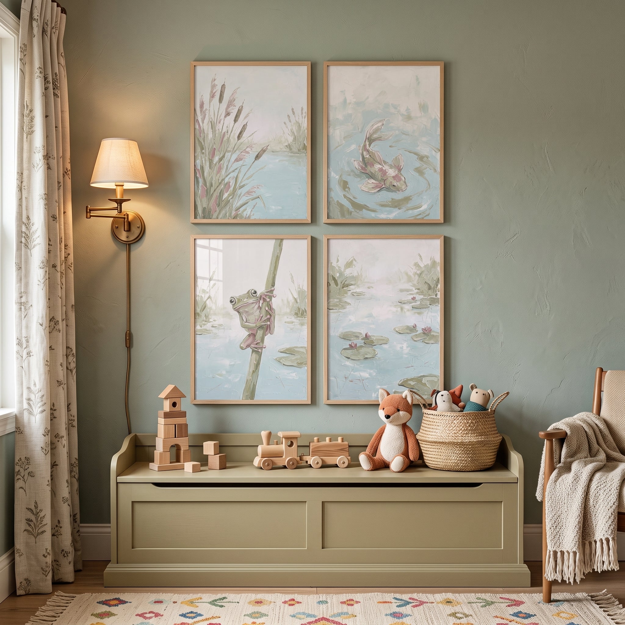 Serene Sage Pond Wall Art Set Of 4 - Gentle Water Scenes