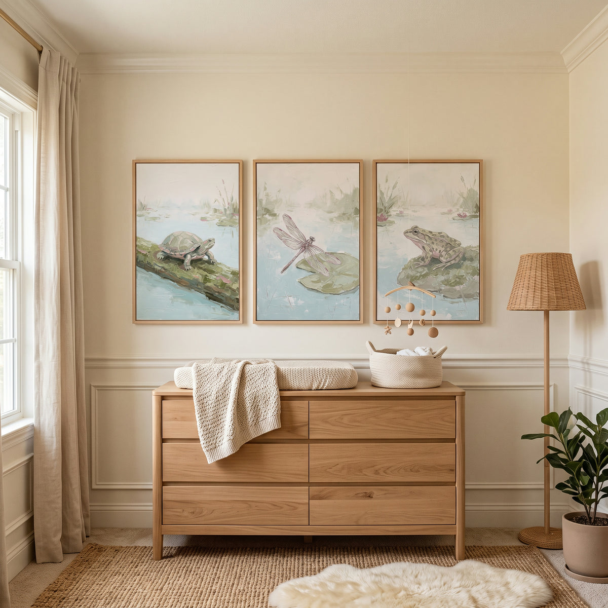 Serene Sage Wetland Wildlife Nature Wall Art Set of 3 - Gentle Waterside Nature