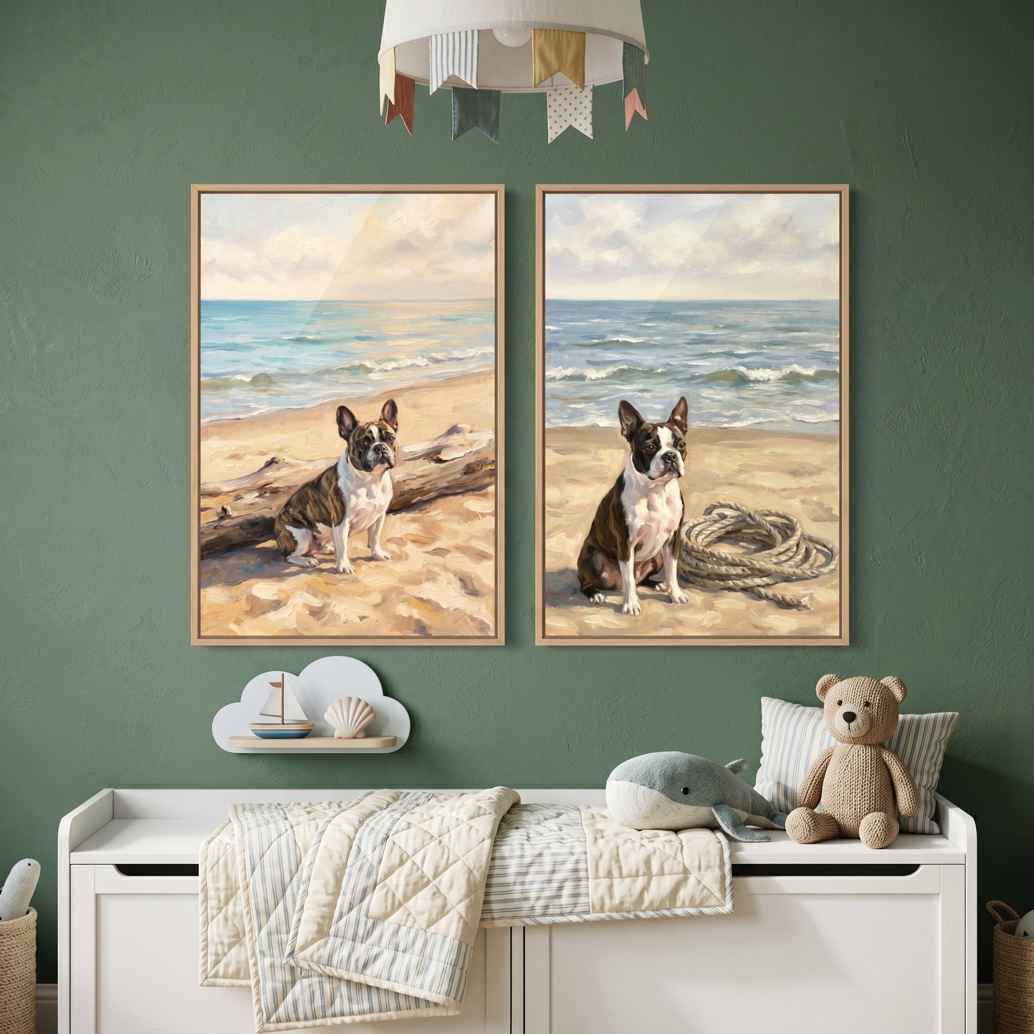 Serene Seaside Boston Terrier Wall Art Set of 2 - Seaside Dog Pair