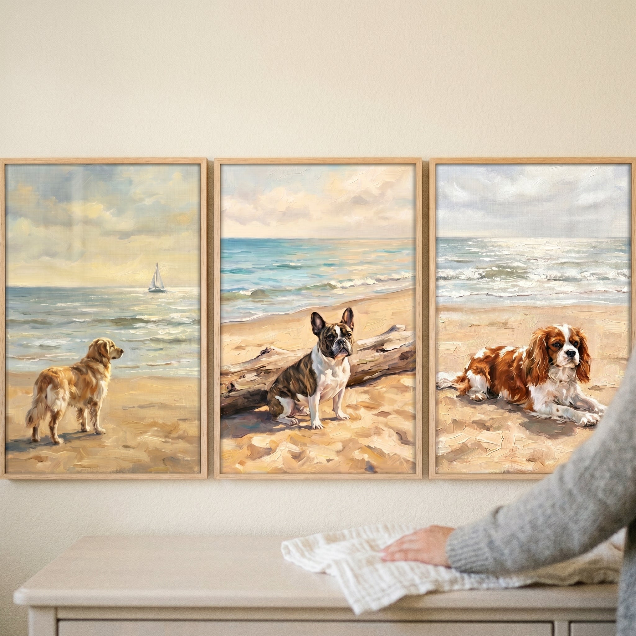 Serene Seaside Horizon Dog Wall Art Set of 3 - Sandy Paws Retreat