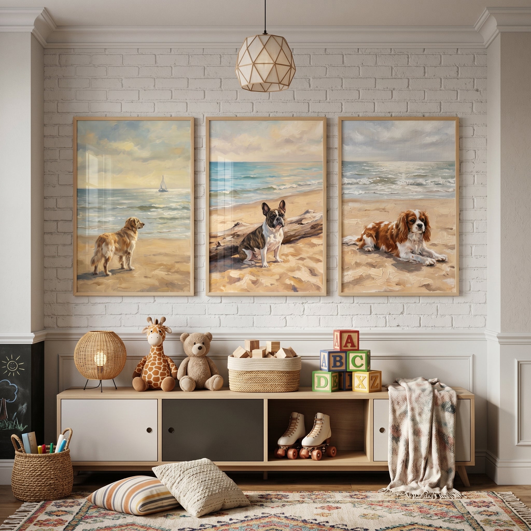 Serene Seaside Horizon Dog Wall Art Set of 3 - Sandy Paws Retreat